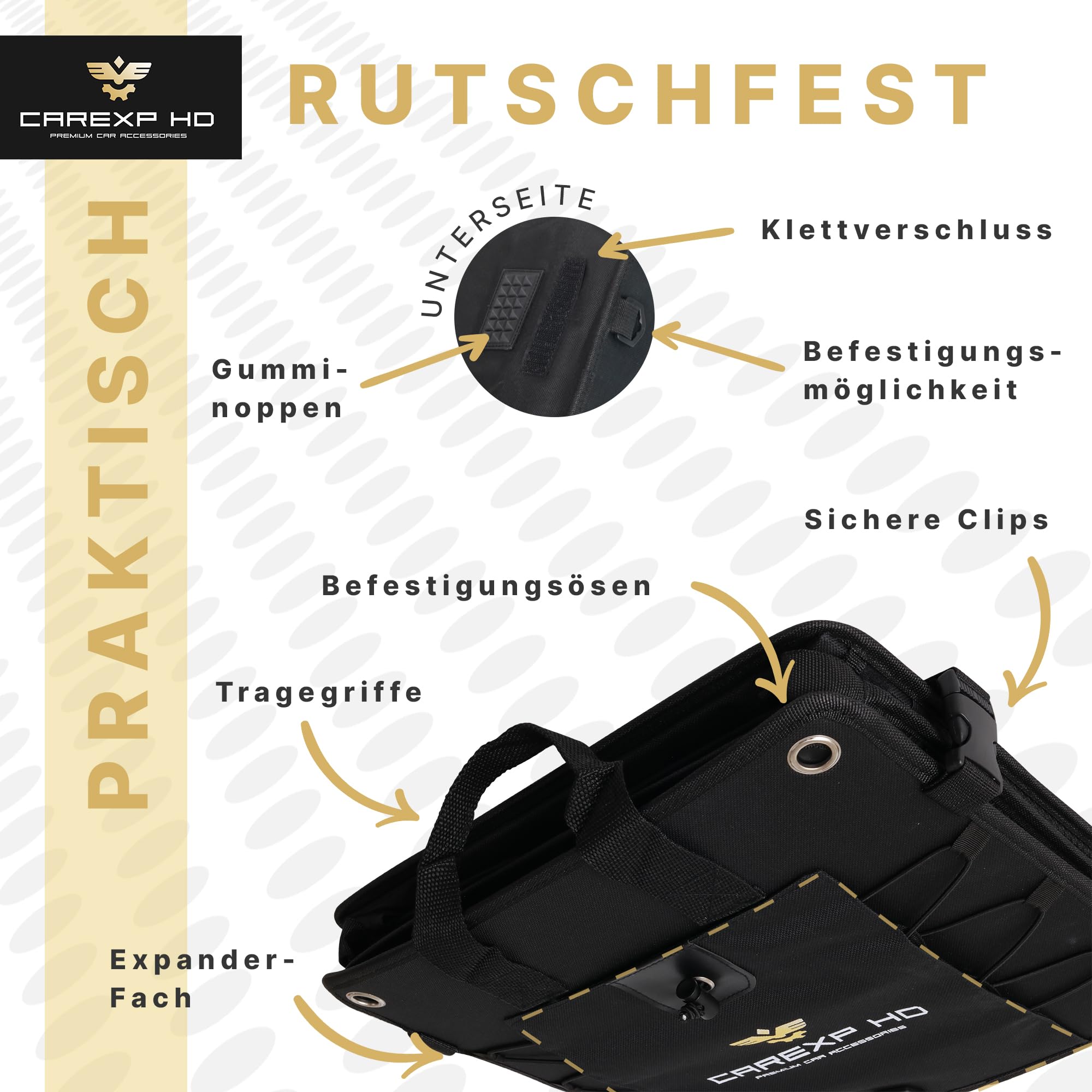 Organizador de maletero con tapa – Bolsa plegable para maletero como práctico organizador de coche, incluye compartimentos laterales, compartimentos interiores y asas de transporte