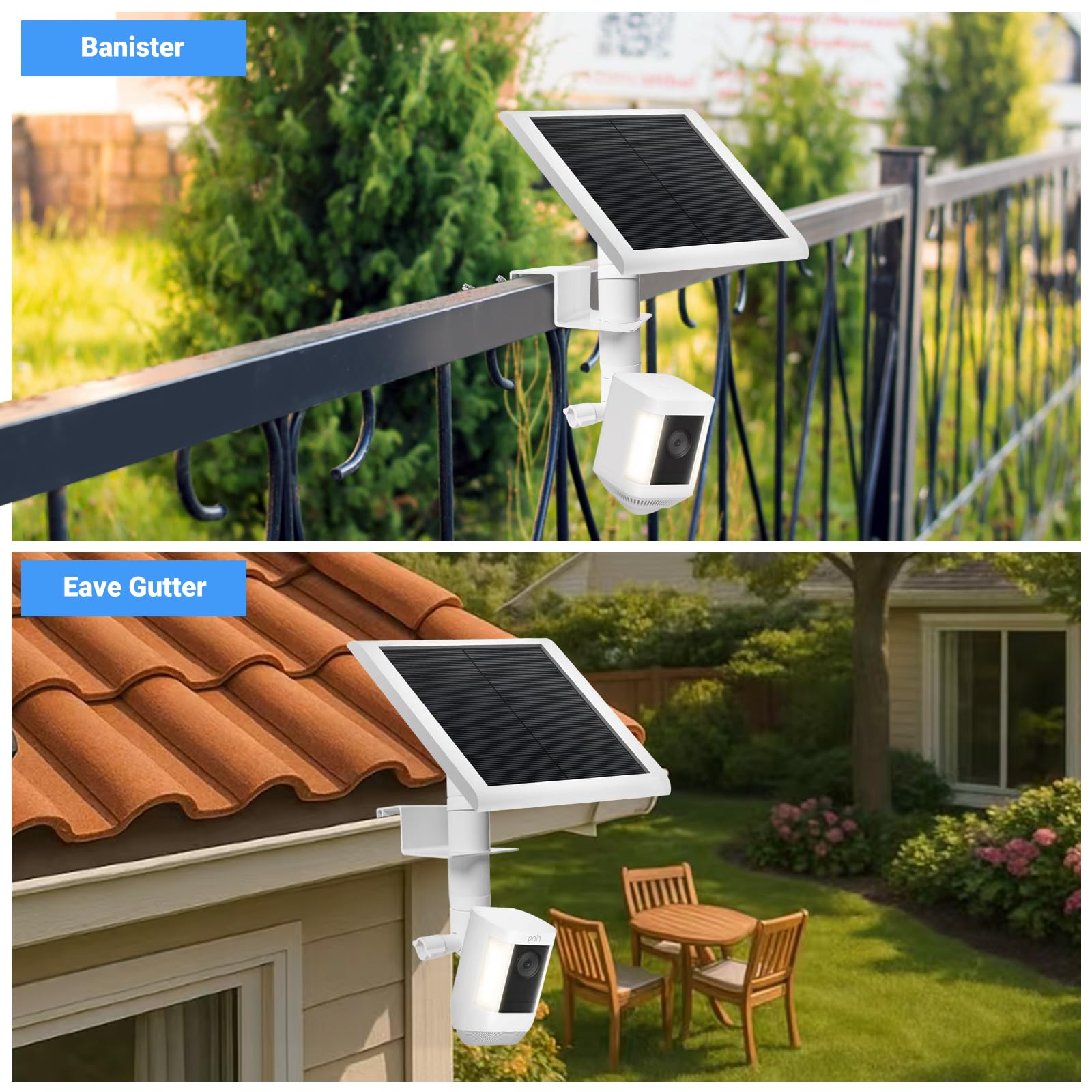 2-in-1 Dachrinnenhalterung ohne Bohren für Ringkameras & Solarmodule | 360° verstellbar, universelle Kompatibilität (2 Stück)