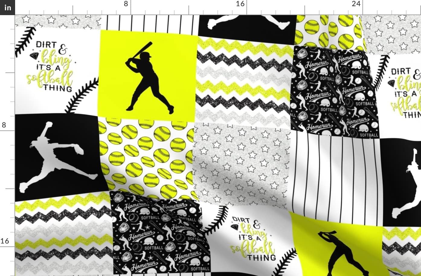 Spoonflower Fabric - Softball Baseball Neon Yellow Black Womens Sports Girls Chevron Printed on Polartec(R) Fleece Fabric by The Yard - Sewing Blankets Loungewear and No-Sew Projects
