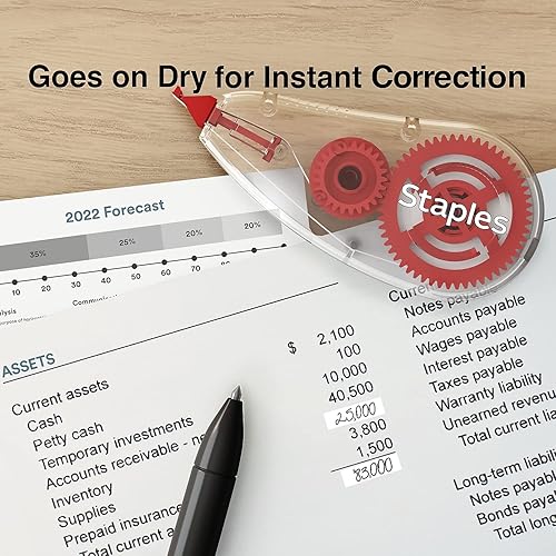 Miniatura 3 de STAPLES Cinta correctora - Cinta blanca, fácil de usar, paquete de 10, rollo suave, cinta correctora sin sombras