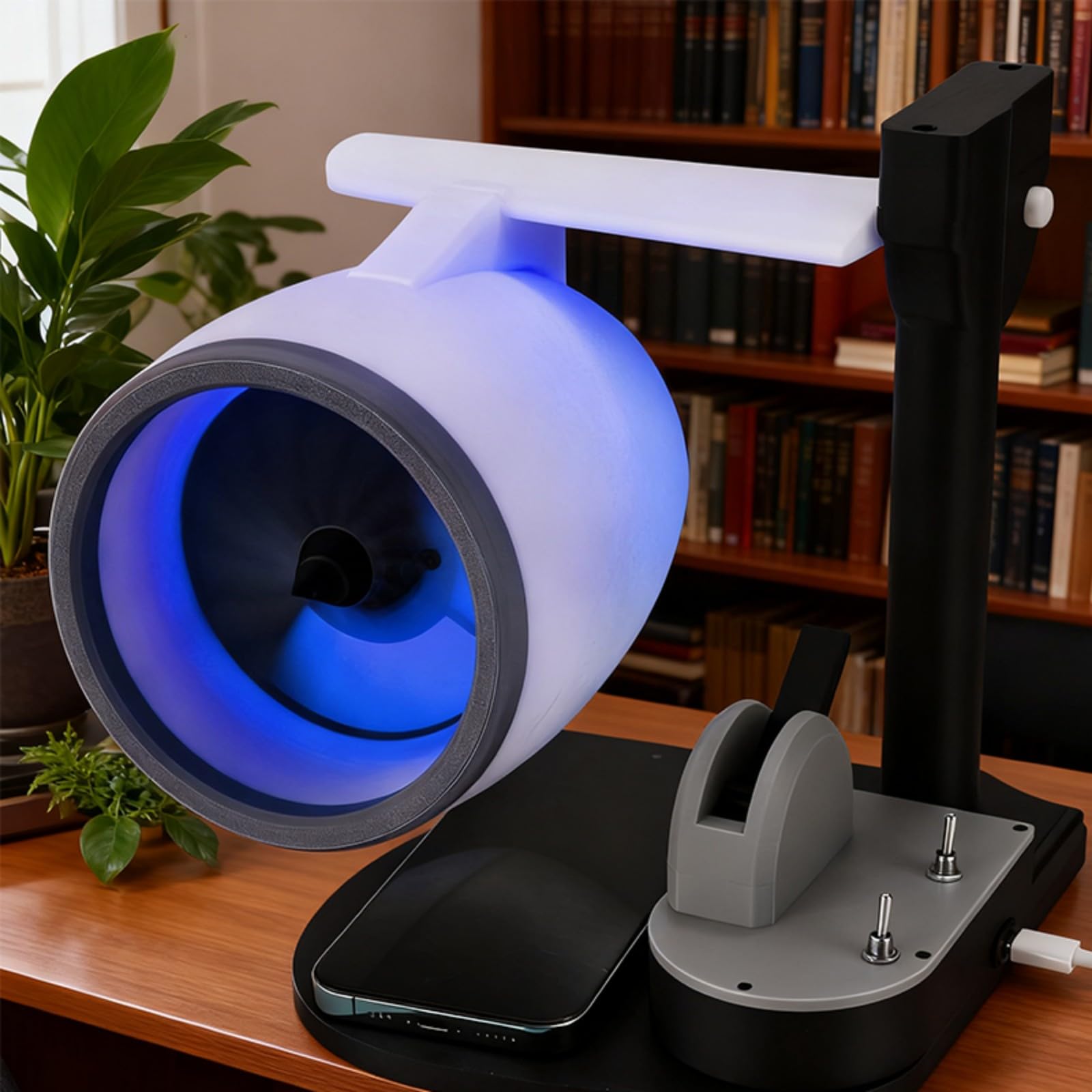 Ventilatore da tavolo di design aeronautico con alimentatore mobile integrato alimentato tramite USB ad alto vento a basso rumore per la casa e il ventilatore del dispositivo del telefono