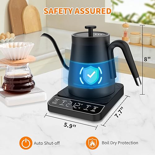 Miniatura 7 de Hervidor eléctrico de cuello de cisne, control de temperatura de ± 1 ℉ con un solo clic y 197 ℉ para café y té, caldera de agua caliente,