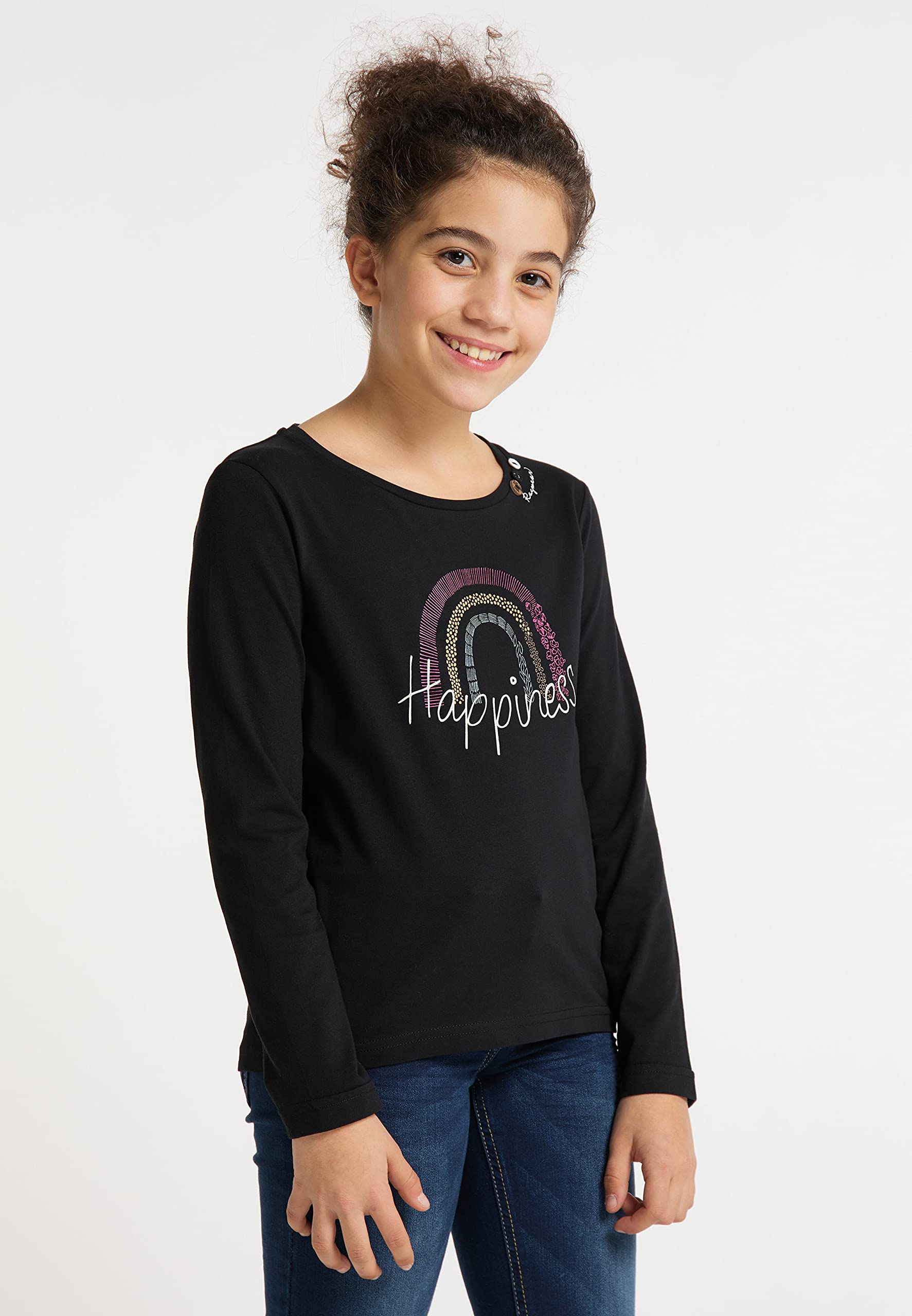 Ragwear Mädchen Longsleeve Shirt Florencie Print Langarm Shirt Hemd mit Regenbogen Print in schwarz