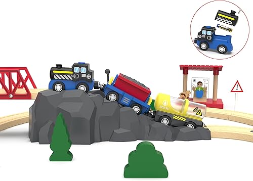 Miniatura 4 de Juguete de tren de ingeniería para niños, tren de locomotora a pilas para pistas de madera, potente tren compatible con Thomas, Brio, Chuggington