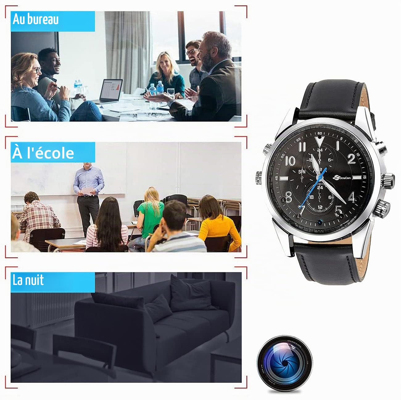 Mini caméra : Montre vidéo Full HD Vision Nocturne, Photos 4K, enregistreur Vocal, 32 Go (Montre d'appareil Photo)
