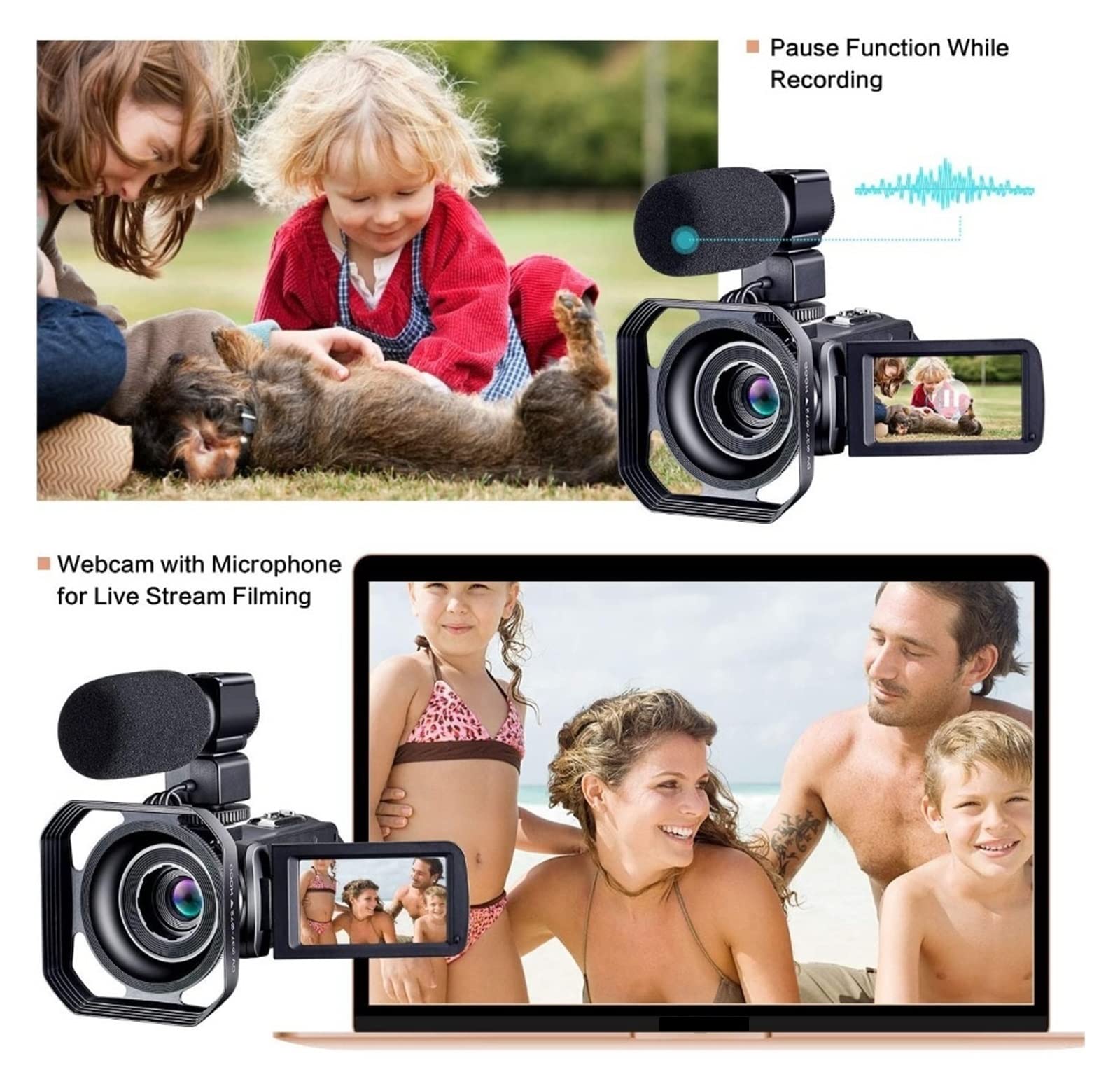 Aparat Cyfrowy, Poklatkowa kamera cyfrowa 4K do przesyłania strumieniowego nagrywania wideo 48MP kamery zewnętrzne Vlog Knit fotograficzny rejestrator(16G SD Card)