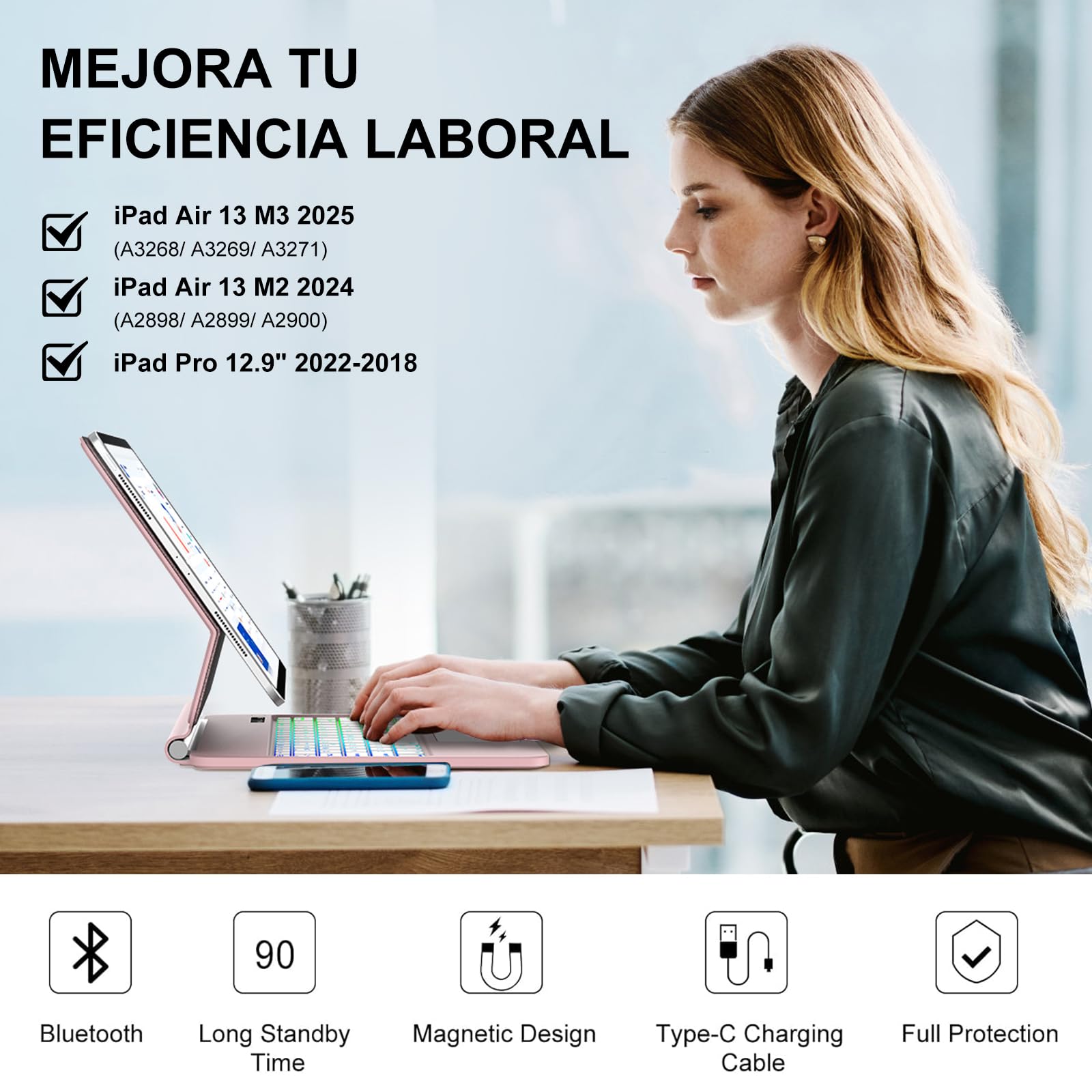 FOGARI Magic Keyboard para iPad Air 13" M4/M3/M2 2026/2025/2024 | Español Ñ Combo Touch Bluetooth Magnético Teclado con Touchpad para iPad Air 13 Pulgadas M4/M3/M2 2026/2025/2024, Rosa