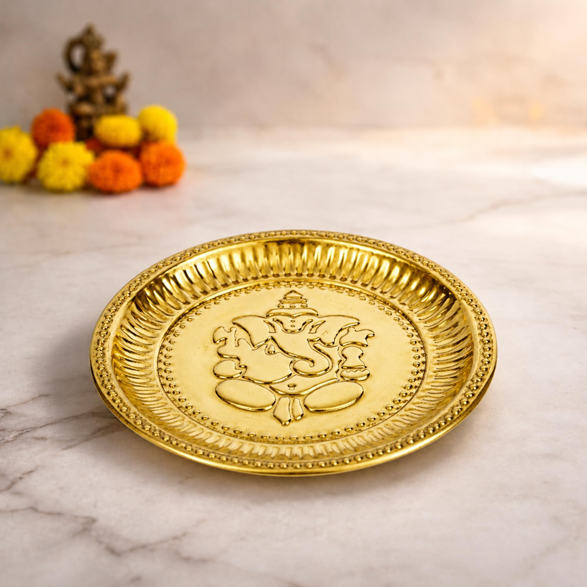 Brass Ganesha Pooja Thali - Home Temple Decor -8 Brass Ganesha Pooja Thali - Home Temple Decor -8