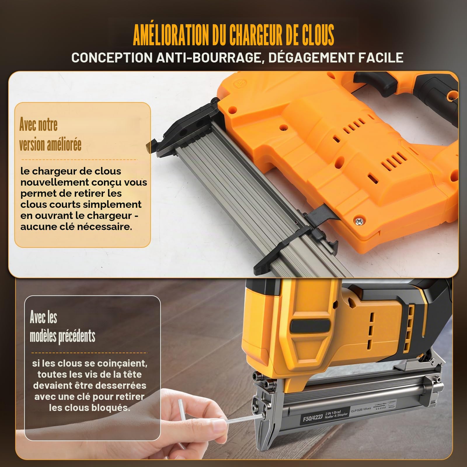 Cloueuse sans fil 18GA Compatible avec Dewalt batterie 18 V (sans batterie), 2 en 1 pistolet agrafeur cloueuse avec 1 000 clous et 1 000 agrafes pour le travail du bois, projet de bricolage