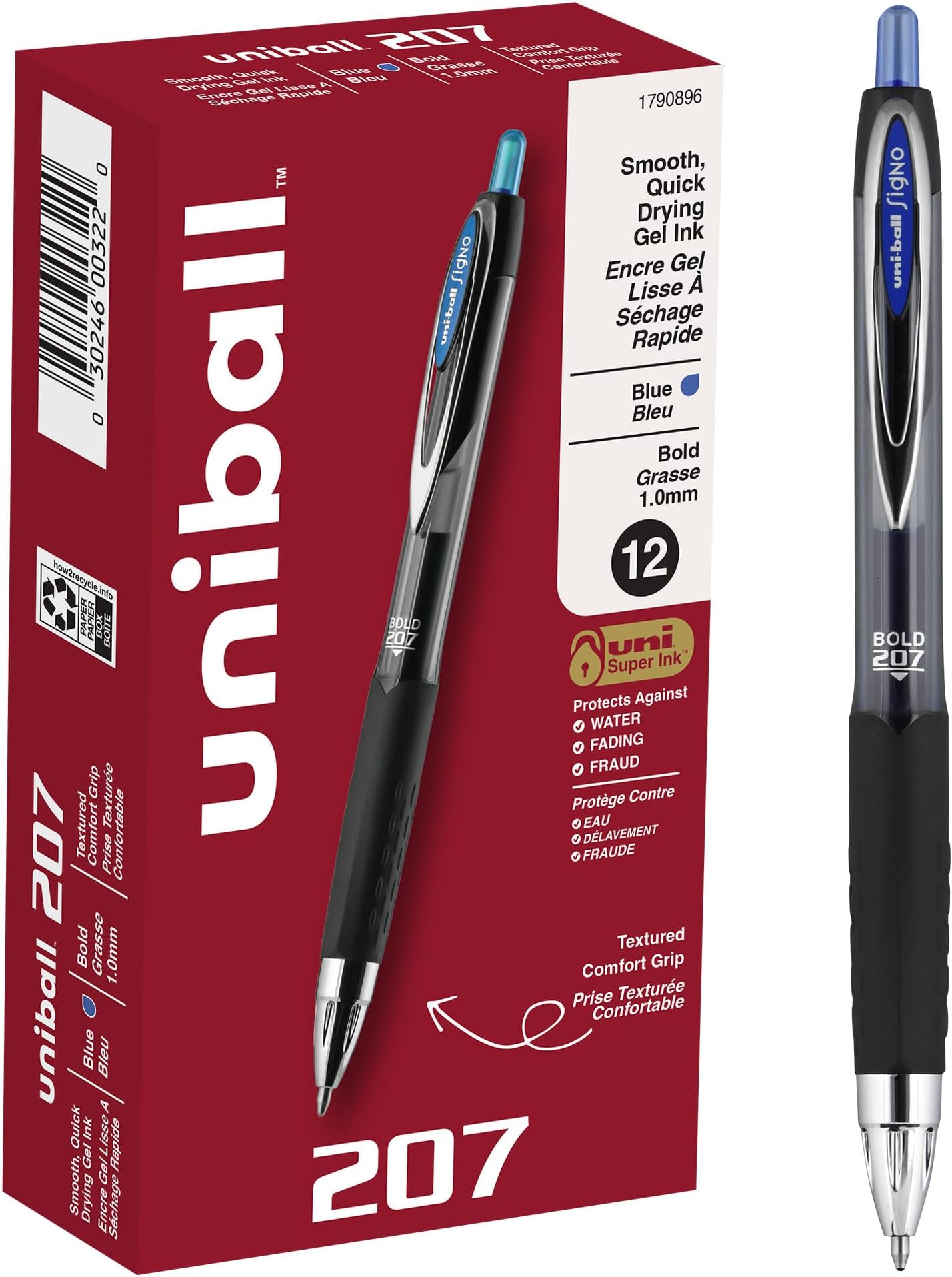 Uni-Ball 207 Retractable Gel Pens, Medium Point (0.7 mm), Black, 12 Count, 12-Count