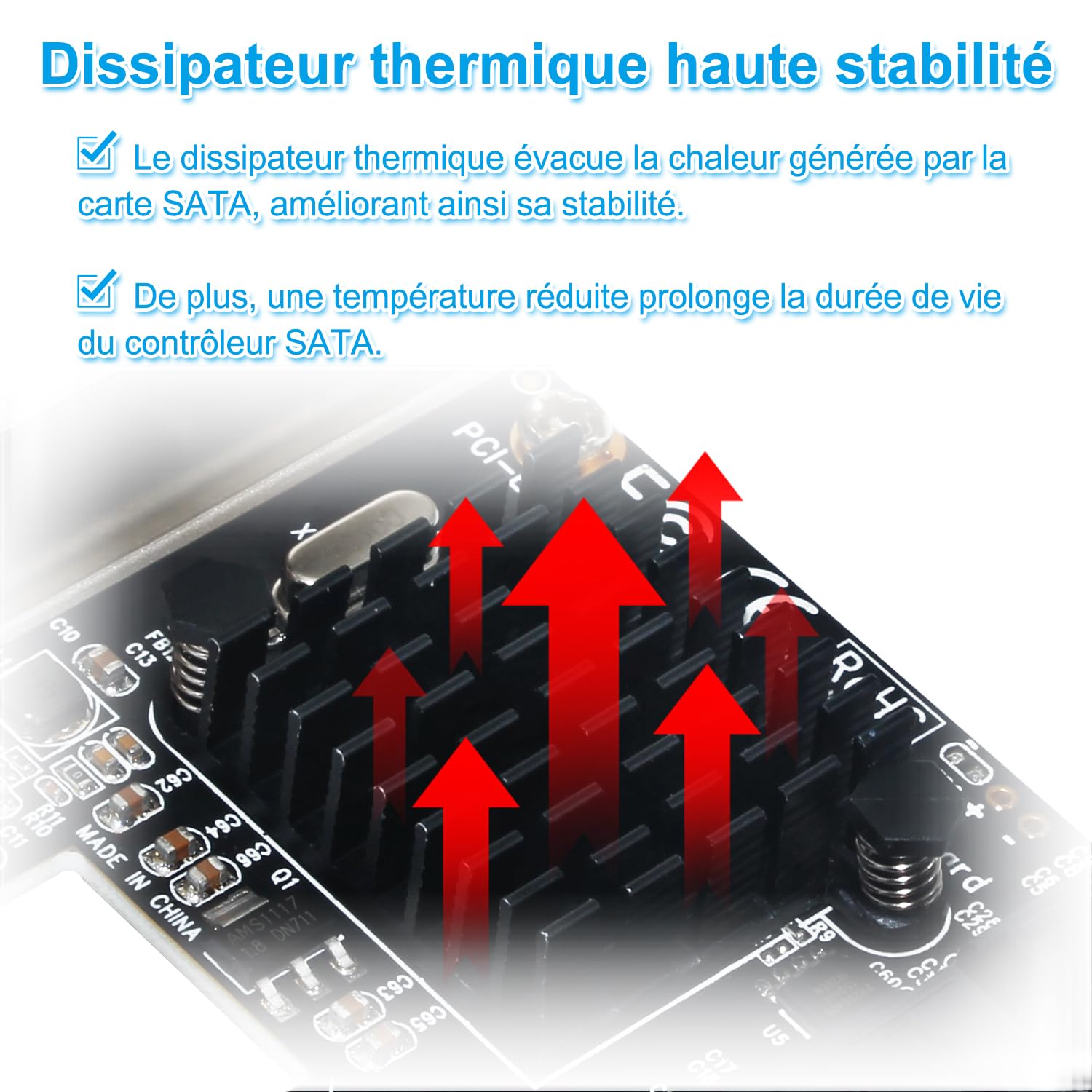 Carte D'extension PCIe SATA 4 Ports 6 Gbps - Supporte Le Démarrage OS (port 1) - Compatible Windows, Linux, Mac, NAS