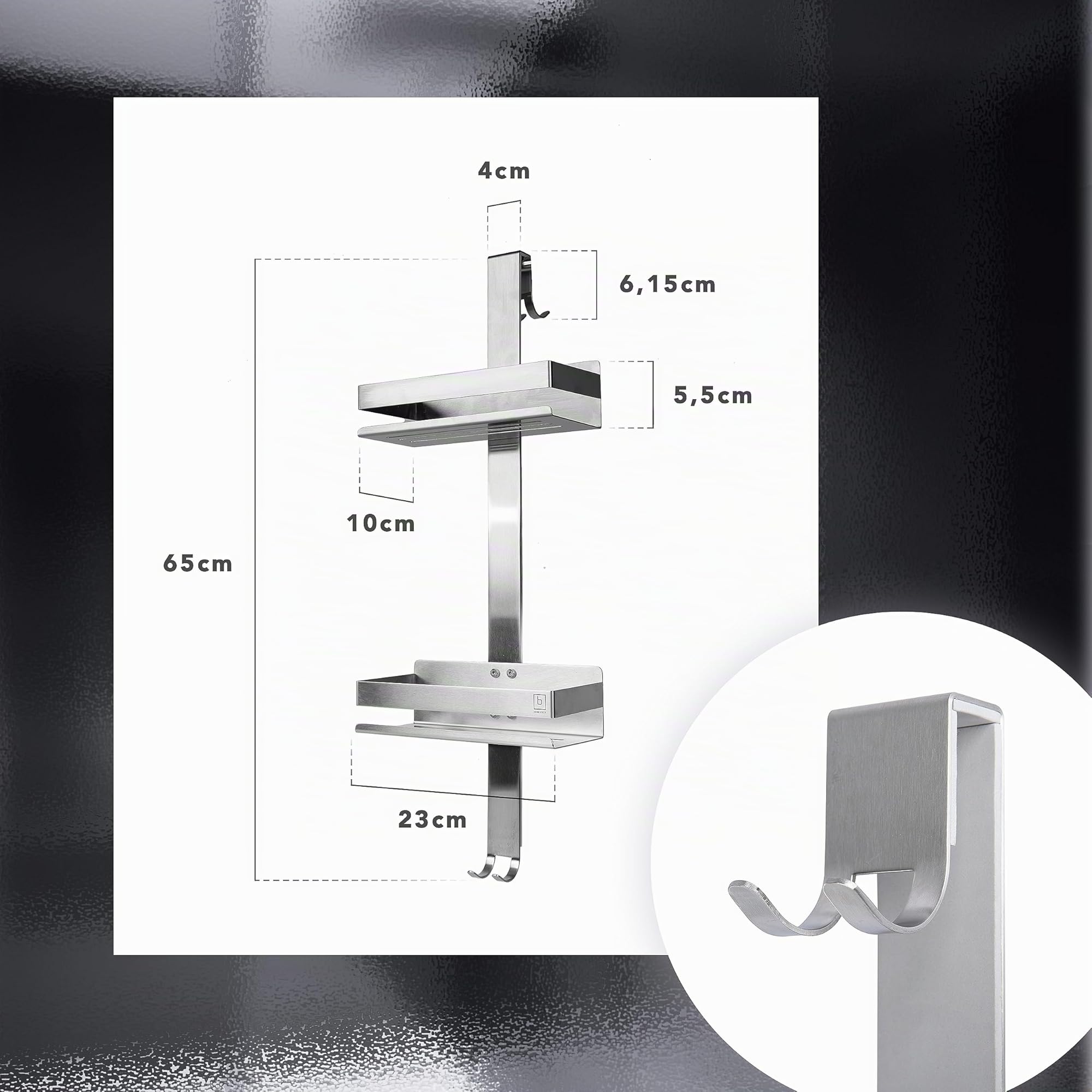 BENKSTEIN Mensola per doccia da appendere, in argento, con 2 cesti per doccia, da appendere, salvaspazio, cestino da doccia, in acciaio inox, supporto per shampoo per doccia
