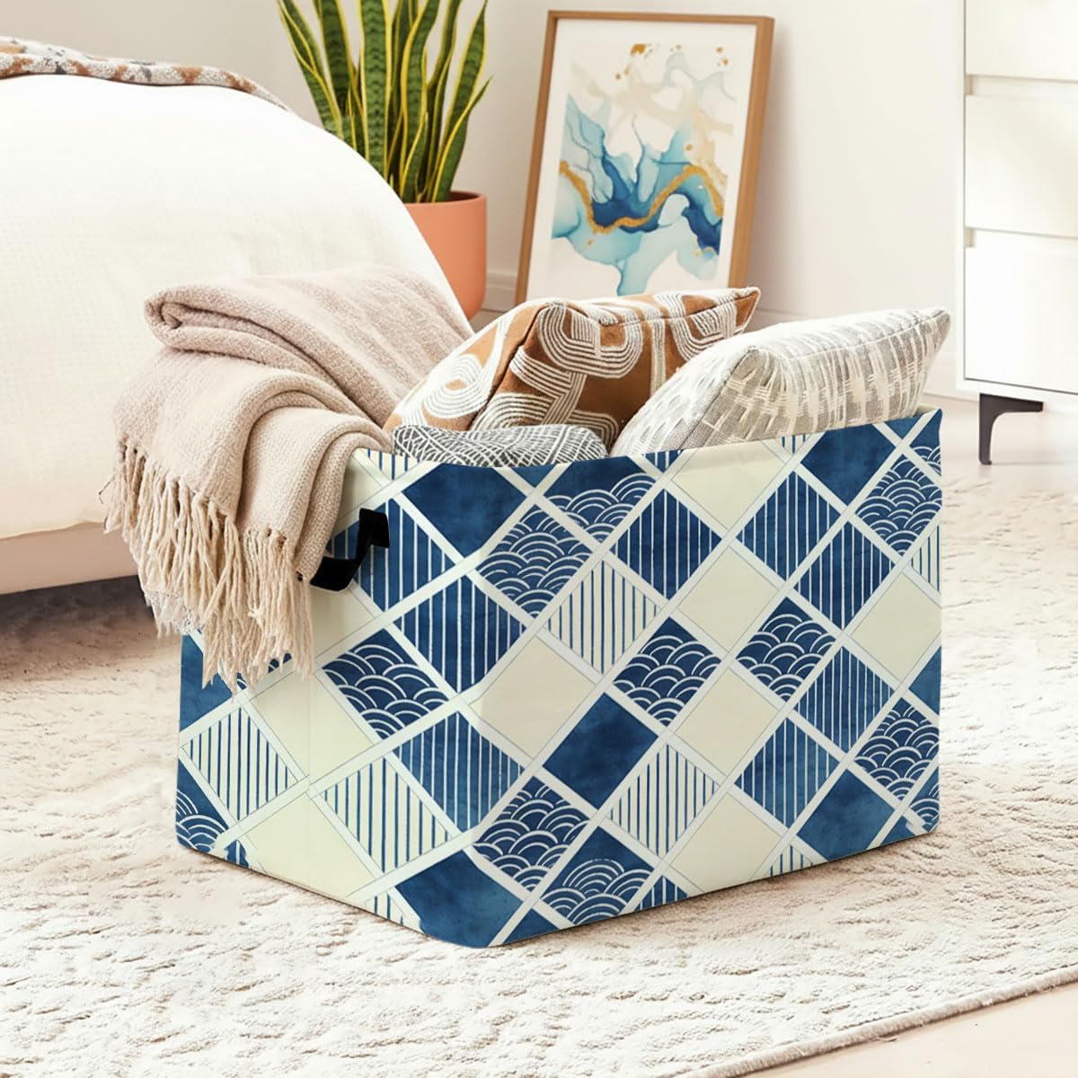 56L Wave Pattern Foldable Square Laundry Hamper with Handles – Large Clothes, Blanket & Toy Storage Basket for Home Organization. image 2