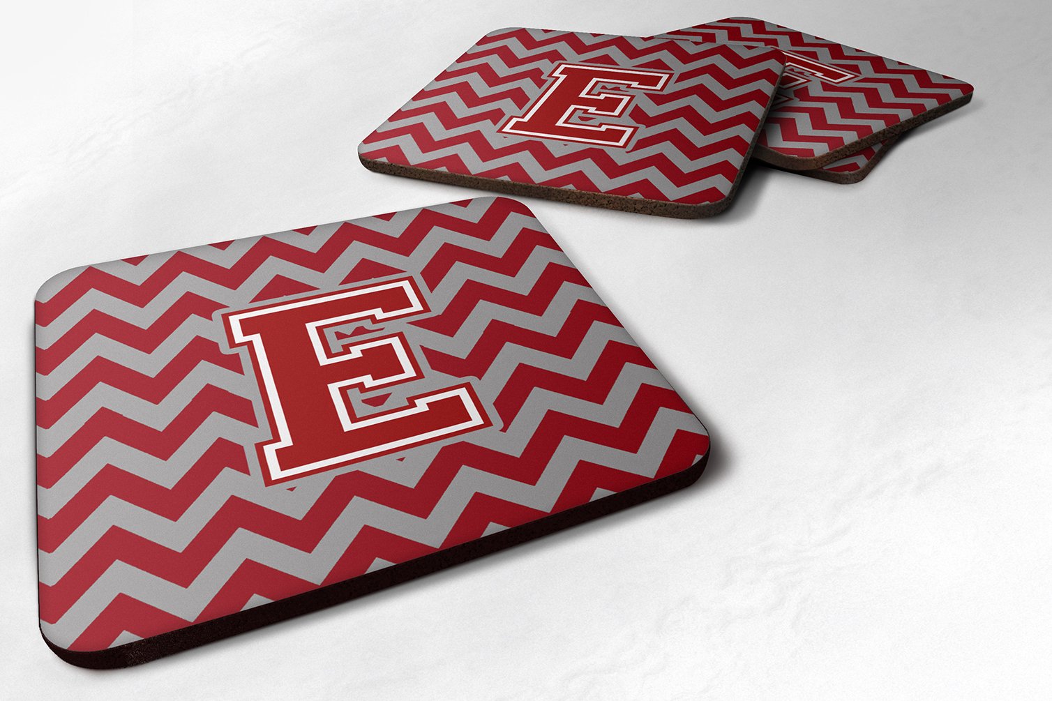 Caroline's Treasures CJ1049-EFC Letter E Chevron Maroon and White Foam Coaster Set of 4 Set of 4 Cup Coasters for Indoor Outdoor, Tabletop Protection, Anti Slip, Mouse pad Material