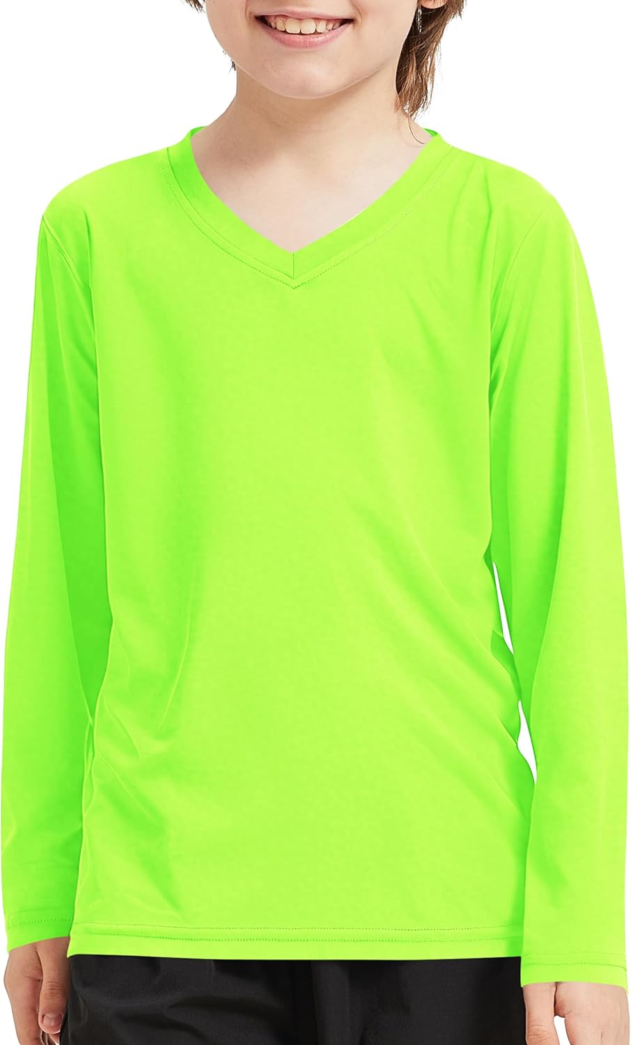 QBK 4T to Youth Neon Shirt Kids Rash Guard UPF 50+ V-Neck Dry Fit Athletic Performance Long Sleeve Shirts for Boys and Girls