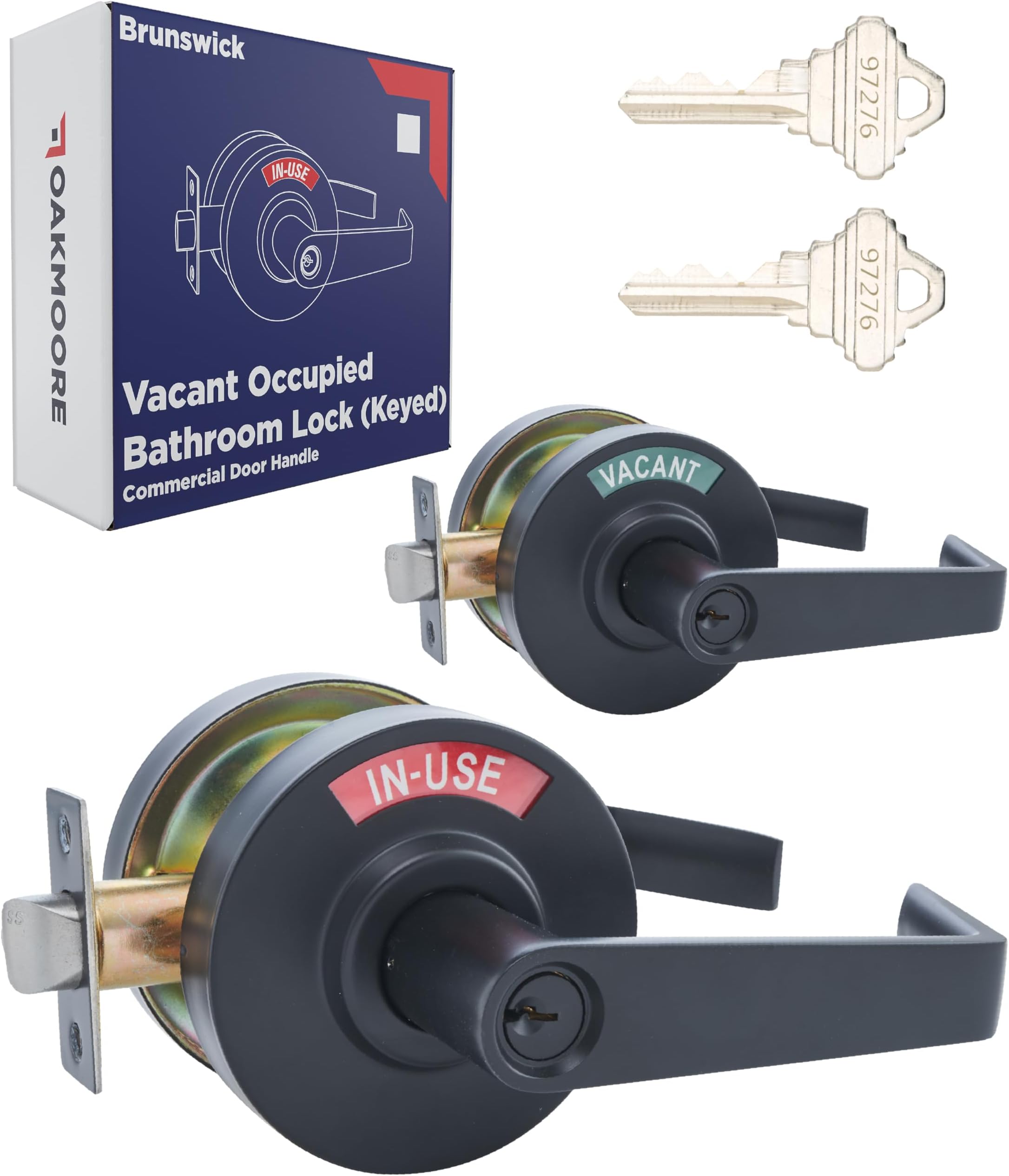 OAKMOORE Keyed Entry Commercial Door Handle | Heavy Duty Commercial Door Locks with Indicator | Restaurant, Store, Hospital, Warehouse | Locking Occupied Door Lever Lock with Key (Black)