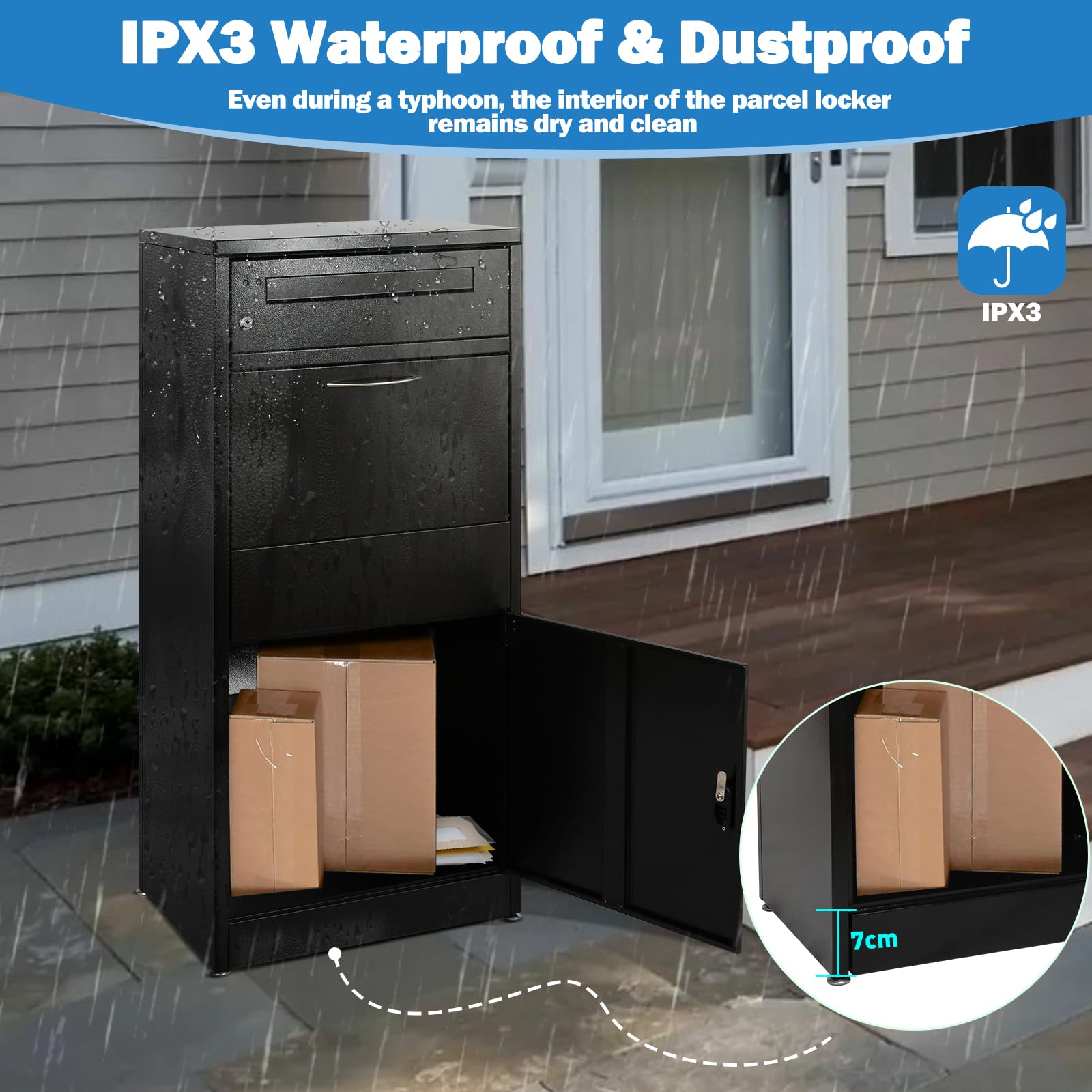 Buzón para exteriores, caja grande para paquetes con cerradura de combinación, buzón de acero inoxidable con función impermeable y antirrobo (50 x 36,5 x 114 cm)
