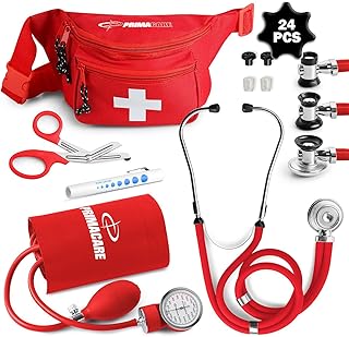 Primacare CSKB-9181-RD Blood Pressure Kit with Sprague Rappaport Stethoscope, Professional Series Fanny Pack Combo, Red (P...