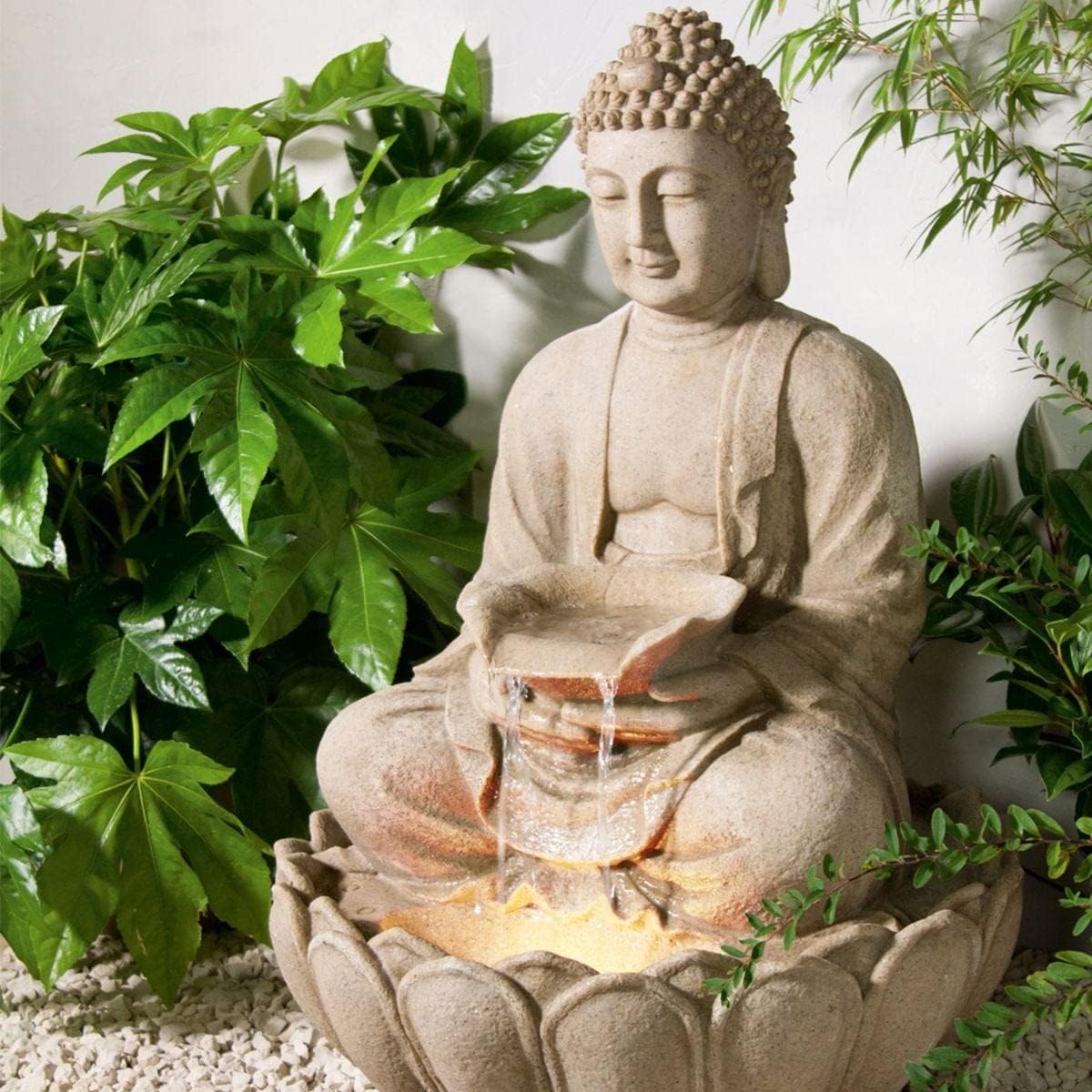 Fiberglass Buddha Statue Decorative Water Fountains for Outdoor Living Room, Office, Garden & Table Top Waterfall Indoor Home Decor(Beige) 3FtMaterial-Fiberglass.-image-22