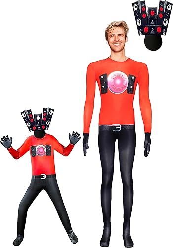 slhiewaly Skibidi - Disfraz de hombre de cámara de baño para niños, mono Speakman para Halloween, Speakman, niños, talla L