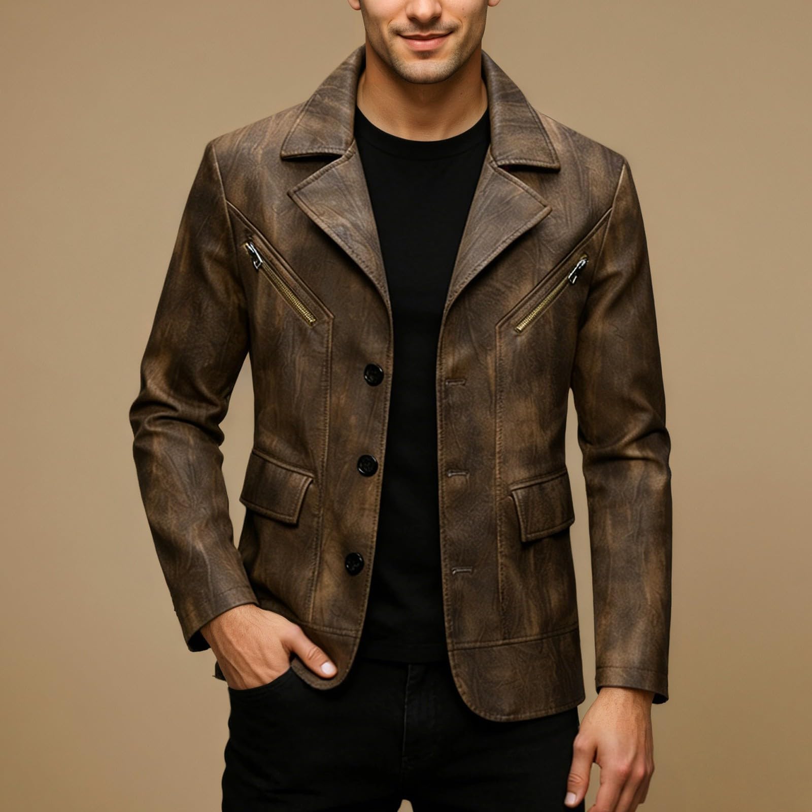 Générique Giacche da uomo Giacca In Pelle Verniciata PU Latex Giacca da motociclista Slim Fit Giacca Di ispirazione Rock Camicie Casual Autunno Inverno Abbigliamento Alla Moda Giacche Stile Biker
