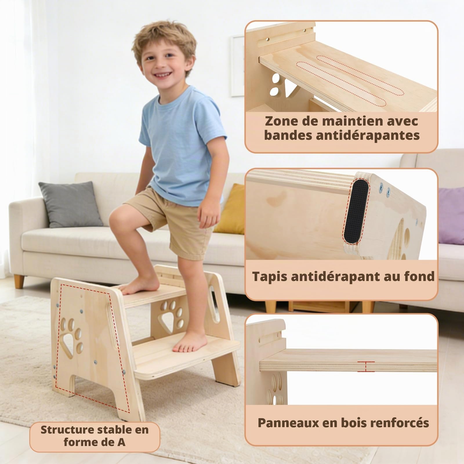 Marchepied pour Enfant Antidérapant Marche Pied Bois 2 Marches Stable Marche Pied Enfant Charge Maximale 180kg Portables Tabouret Enfant pour Salle de Bain Cuisine Toilettes Chambre (Naturel)