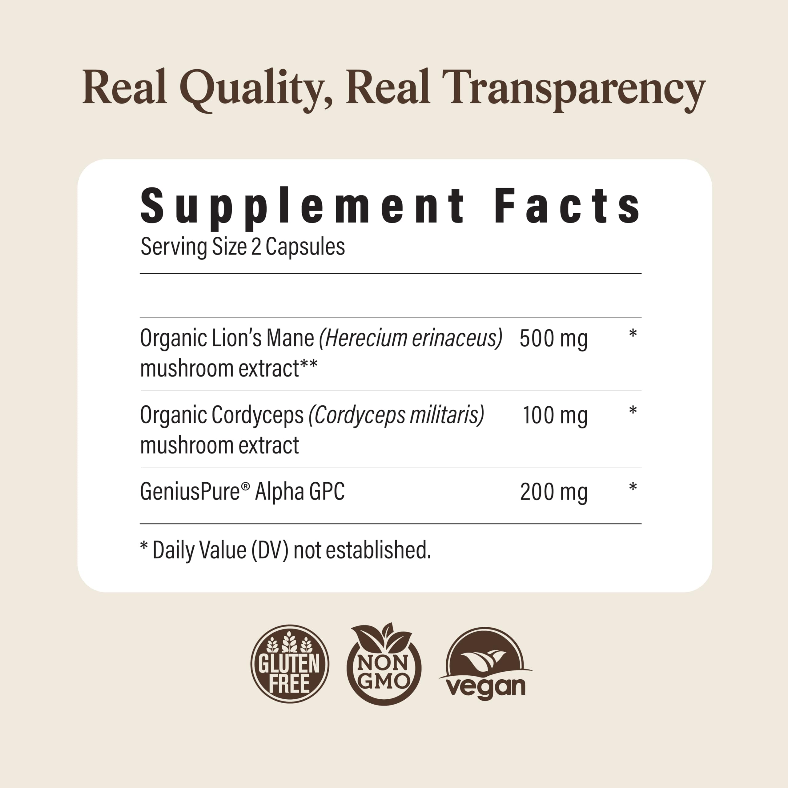 Real Mushrooms Lion's Mane Focus Capsules with Alpha GPC, 90ct — Amazon image 4