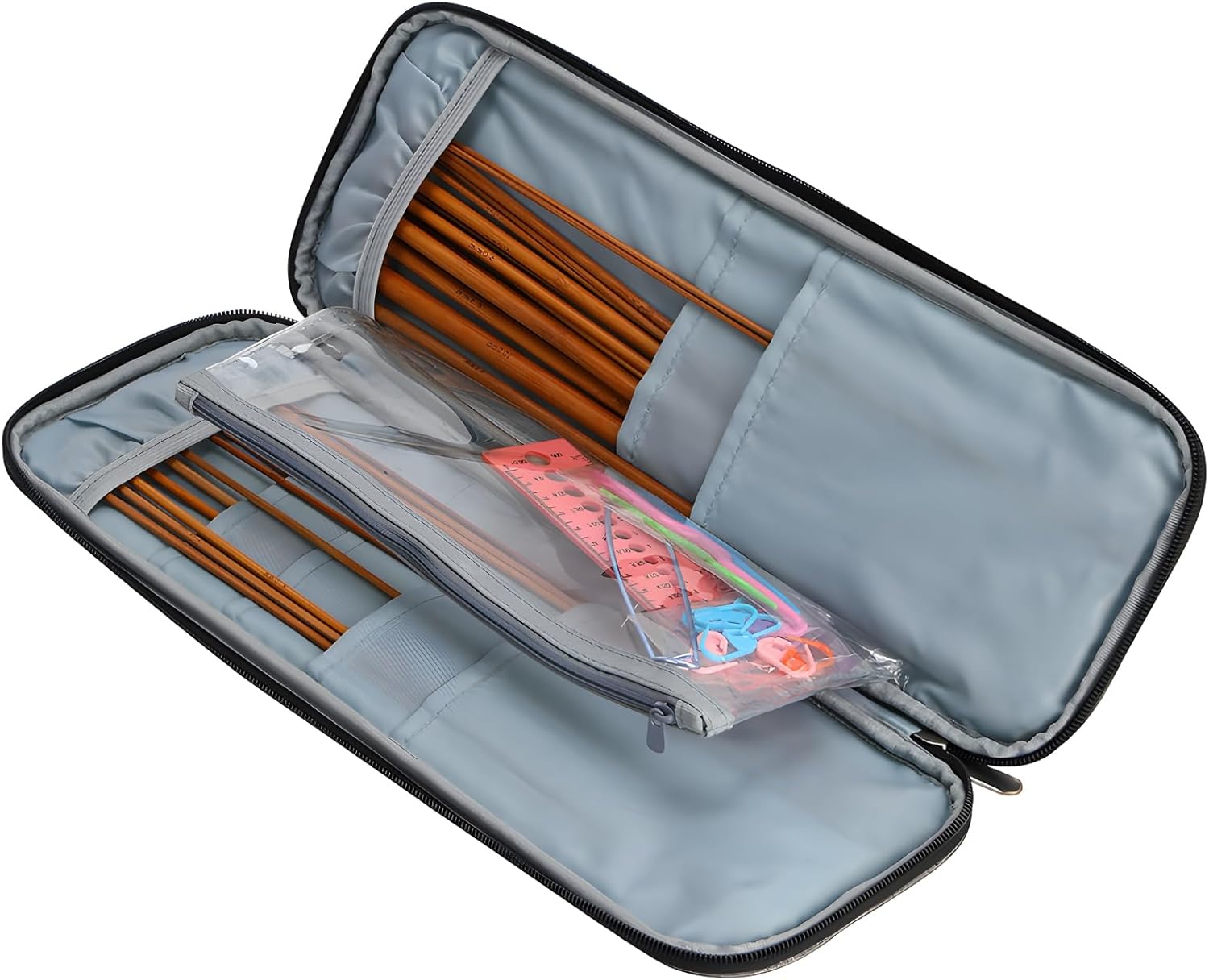 Oxford Fabric Knitting & Crochet Needle Case Organizer, Bag, 15.7 X 6.1 X 1 In, Storage For Crafts