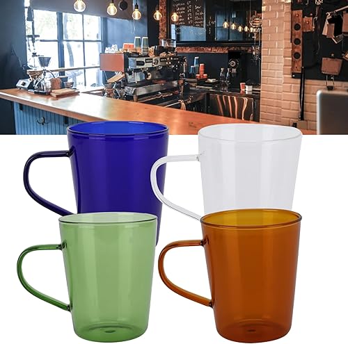 Miniatura 6 de Taza de café de vidrio de colores, 12.8 fl oz, pequeñas tazas de té con leche transparente aisladas con asa, tazas de café, tazas de café con leche,