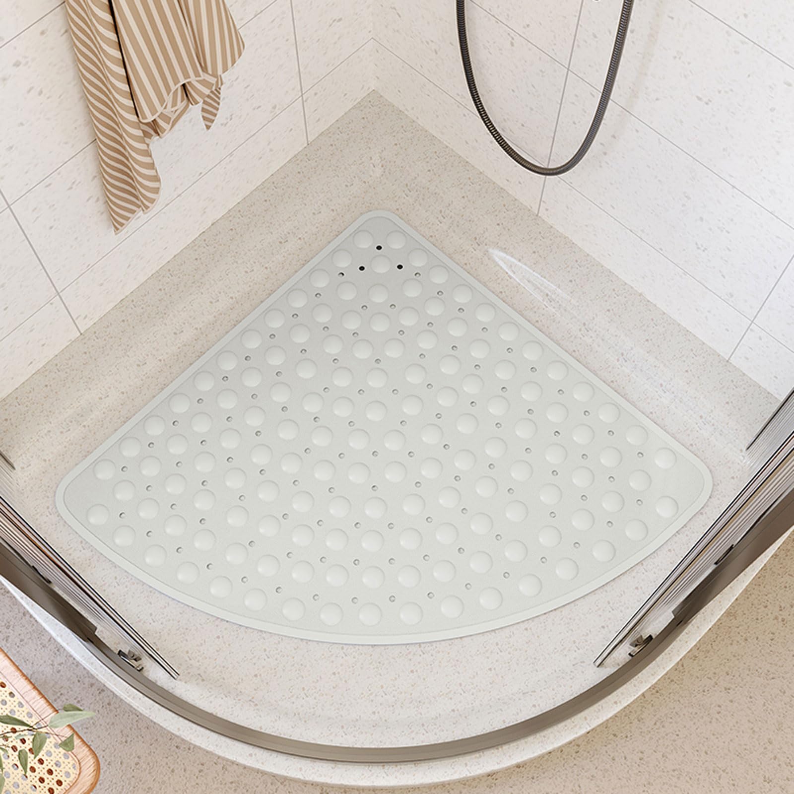 tappetino da bagno, Tappetino da doccia con ventose, presa a antiscivolo(White,Length 54CM*width 54CM)
