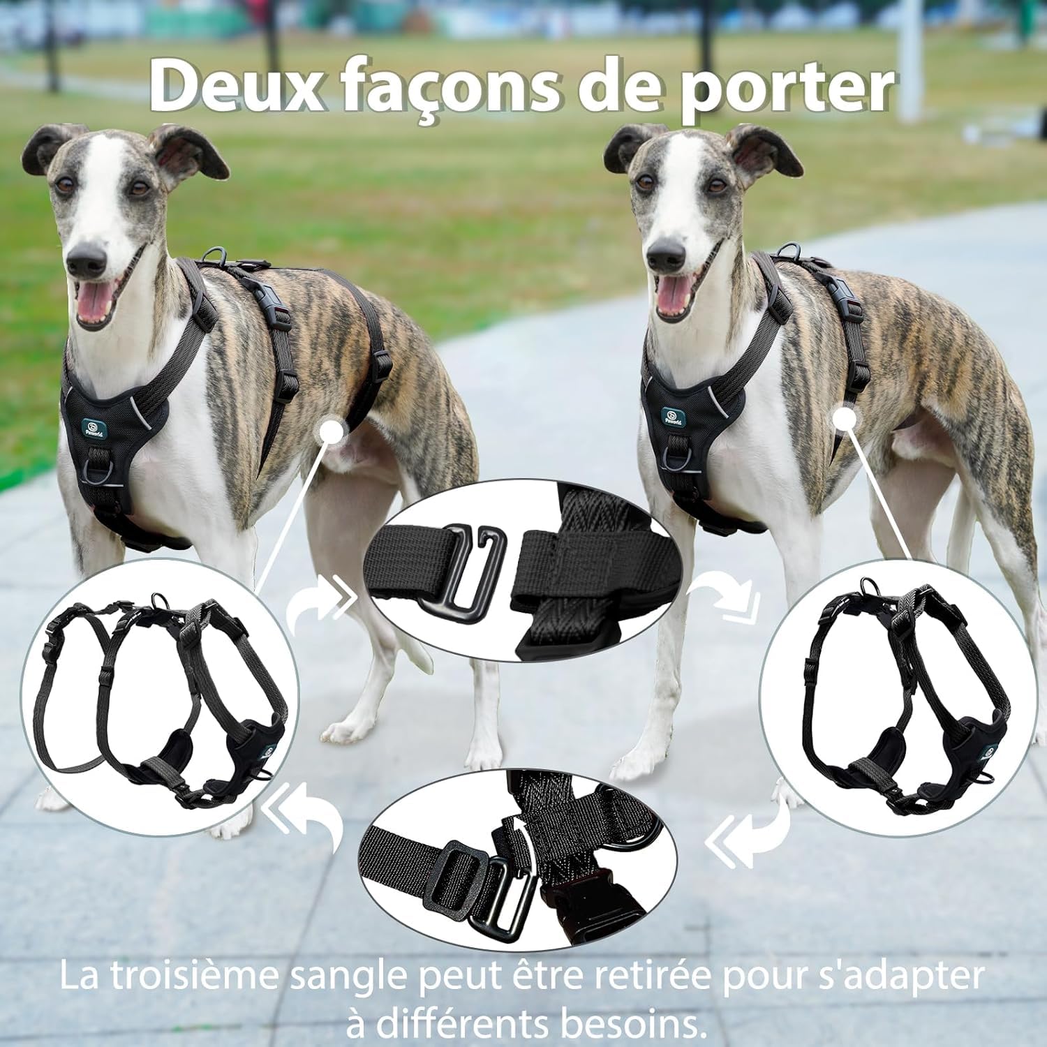 Harnais Anti-Fugue pour Chien, Harnais Anti Traction pour Chien, Réglable, Durable, Respirant, Anti-Étranglement, pour Petits Chiens en Extérieur (Noir,L)