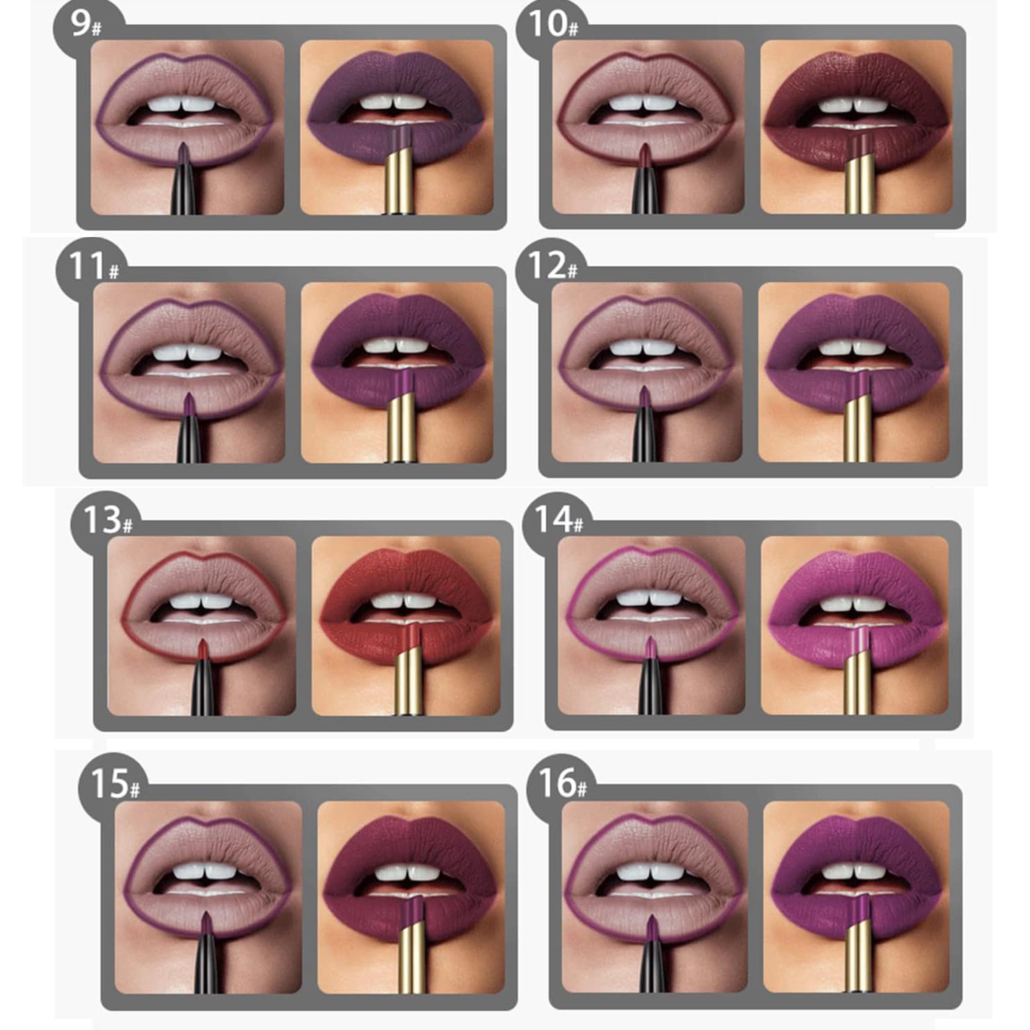 16 colori rossetto a lunga tenuta matita labbra combo, matita labbra e rossetto,set matita labbra e rossetto Dual Heads, rossetto a lunga tenuta matita labbra opaca impermeabile (16pcs / 1set)
