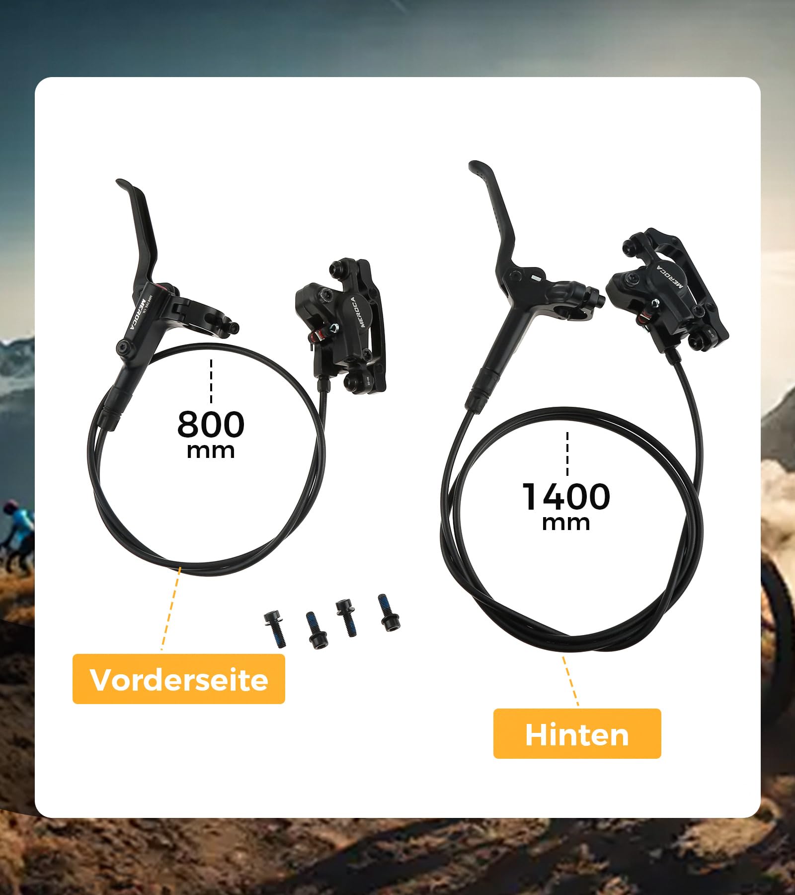 Fahrrad Hydraulische Scheibenbremse, Fahrrad Vorne Hinten Scheibenbremse Set, Rechts Vorne 800mm Links Hinten 1400mm, Aluminium Hydraulik Bremse für MTB Rennrad Mountainbike