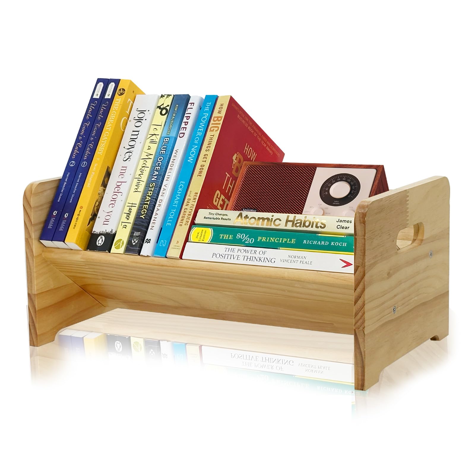 Desktop Bookshelf Organizer, Wood Office Tabletop Book Storage Rack, Tilting Bookcase for Books/Magazine Display,Small Desktop Bookshelf,Desk Shelf