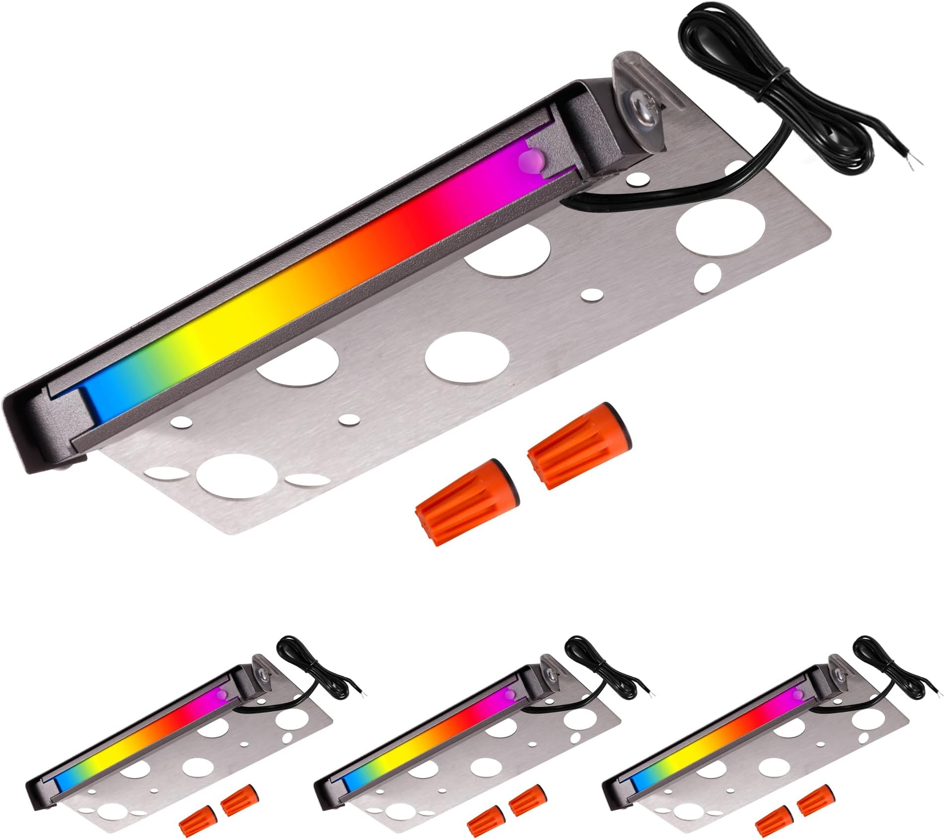 LED Hardscape Lights, RGBCW 12V AC/DC Low Voltage Step Lights Waterproof Color Changing, 5W 3CCT Rotating Outdoor Landscape Wired Push Button Garden Yard 4 Pack