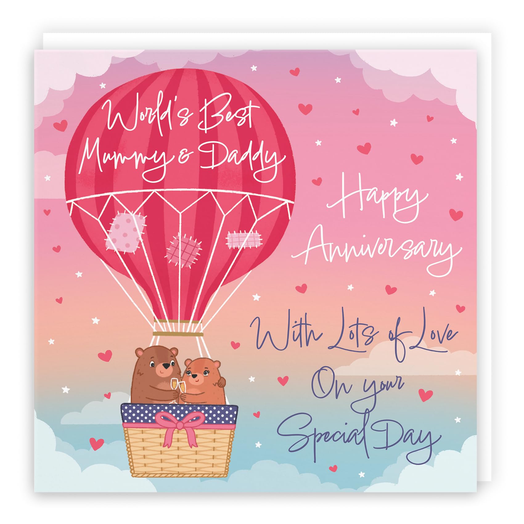 Hunts England, Mummy And Daddy Hot Air Balloon Anniversary Card, Cute Bears, Luxury Anniversary Card For Mummy And Daddy