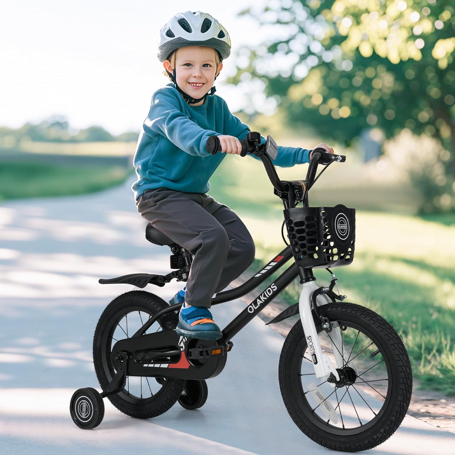 Olakids Kids Bike, 12 14 16 18 Inch Toddlers Bike with Training Wheels Basket Adjustable Seat and Handlebar, Handbrake and Coaster Brake, Children's Bicycle for Boys Girls 3-8 Years Old