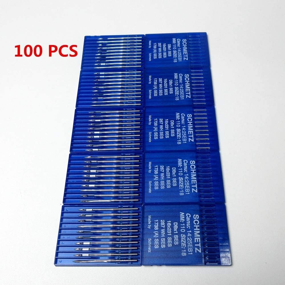 evernice 100 Pcs Schmetz Dbx1 16X231 16X95 Needles for Juki Consew Brother Sewing Machine (Size:Singer 18 / Metric 110)