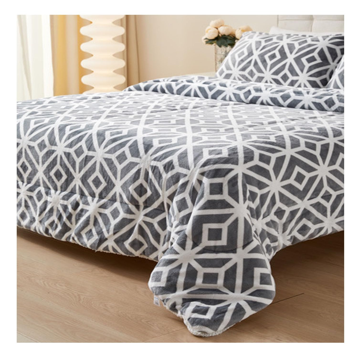 TIENDA EURASIA – Edredón Nórdico con Borreguito | Estampado Moderno | 100% Poliéster | Transpirable | Nordicos con Borreguito | Camas 90/105, 135/150 y 150/180 (Gris y Blanco, Cama 90/105 1 Funda)