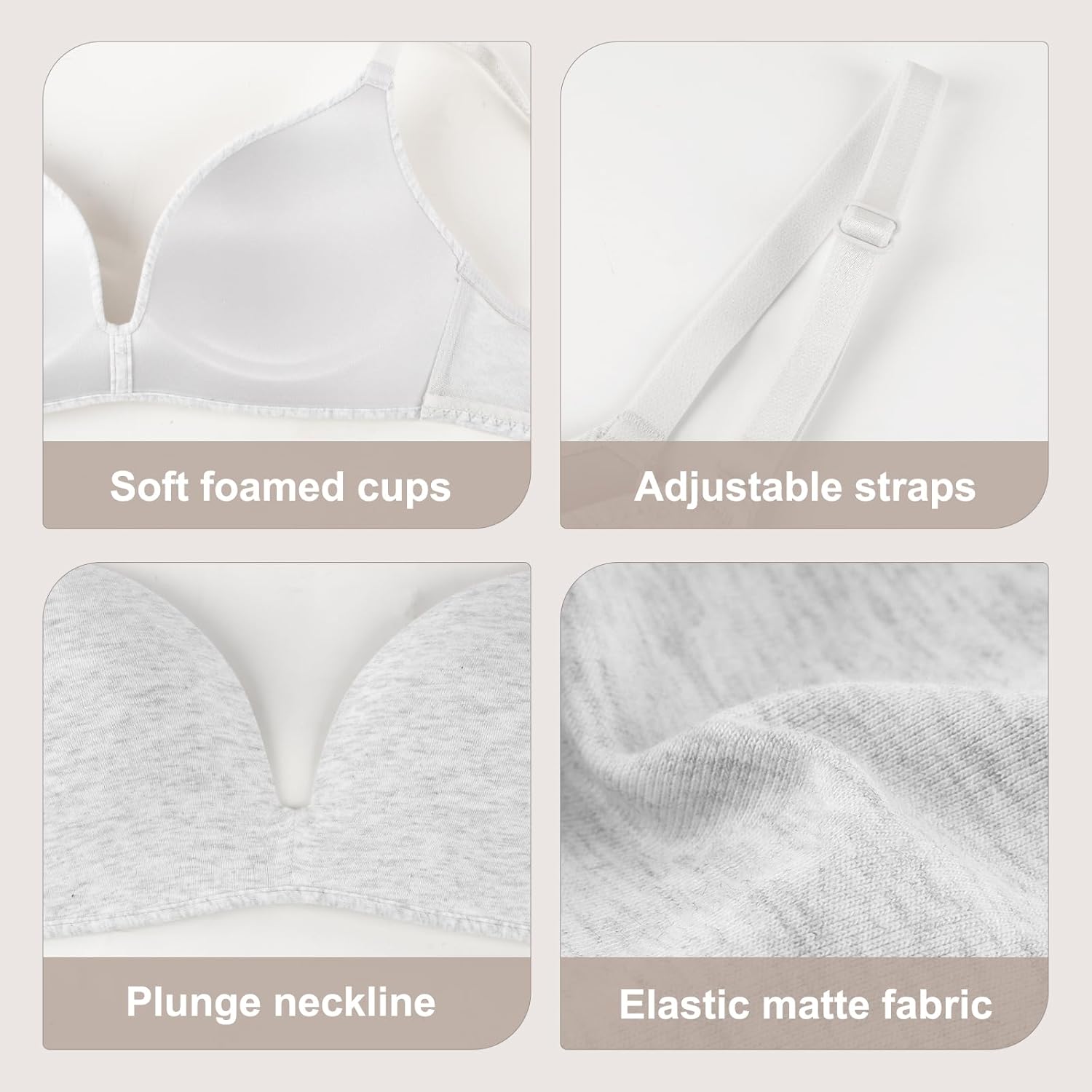 Eleplus 3 Pieces Lightly Lined Wireless Bras for Women Comfy Plunge T Shirt Bra Pack - Image 5