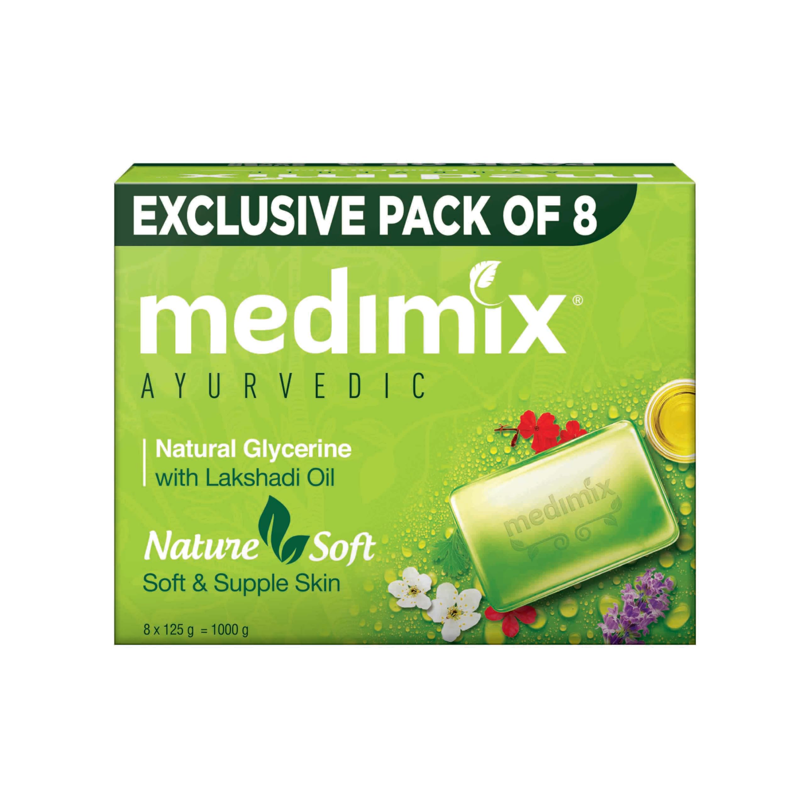 Medimix Ayurvedic Natural Glycerine Bathing Bar, 125 g (Pack of 8)