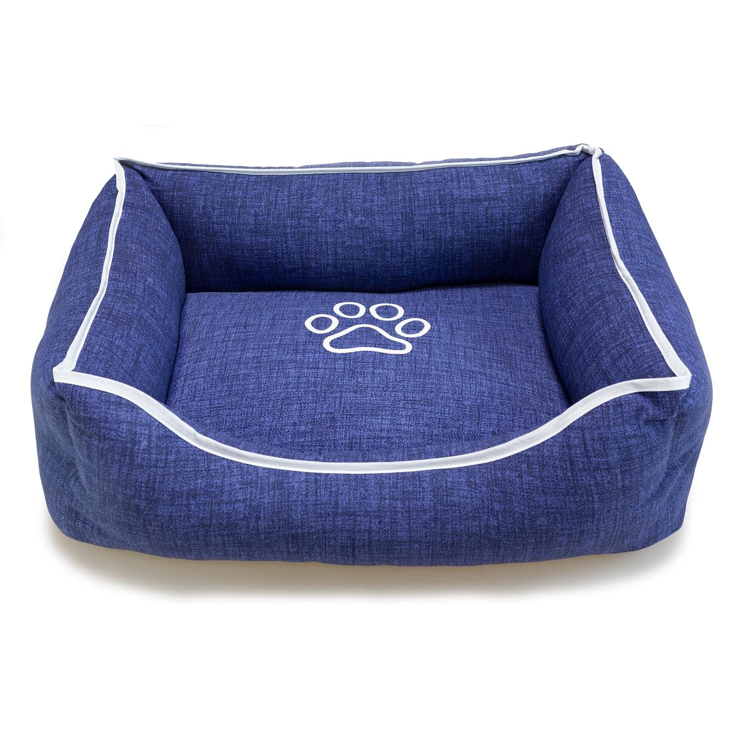 Arquivet - Blaues quadratisches Hundebett mit Fußabdruck und Paspelierung, 55 x 46 x 17 cm - Hundebett - Hundezubehör