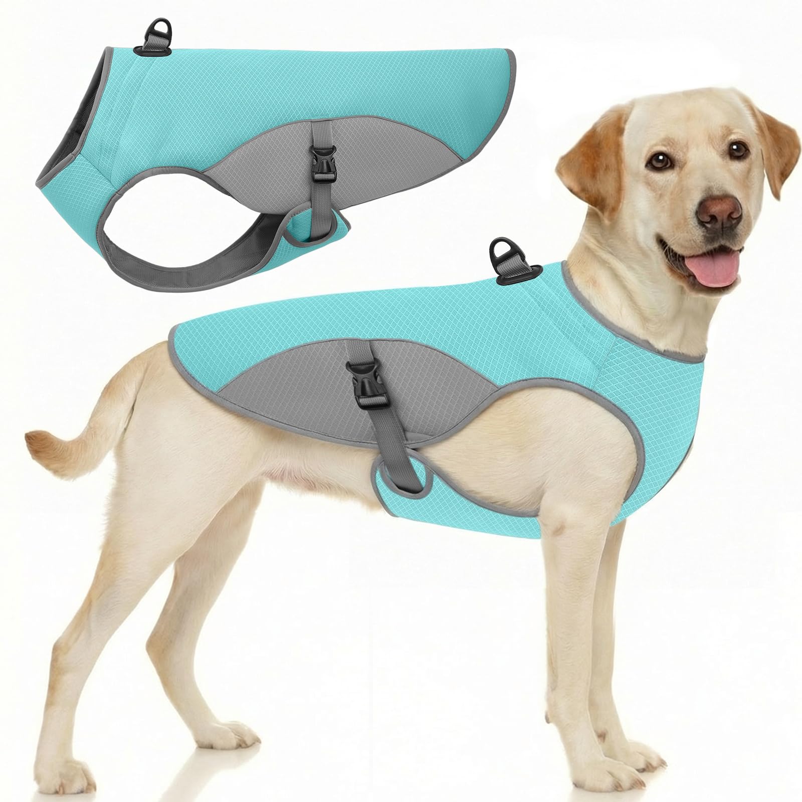 Dog Cooling Jacket for Large Dogs, Pet Cooling Vest with Mesh and D Ring, Dog Reflective Stripe Cooler Jacket for Beach, Hiking, Walking, Blue-L — view 11