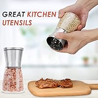 Vista 6 de Juego de Molinillos de Sal y Pimienta - Molinillo Recargable Molienda Ajustable de Pimienta Sal Especias Molinos de Acero Inoxidable Vidrio 6oz