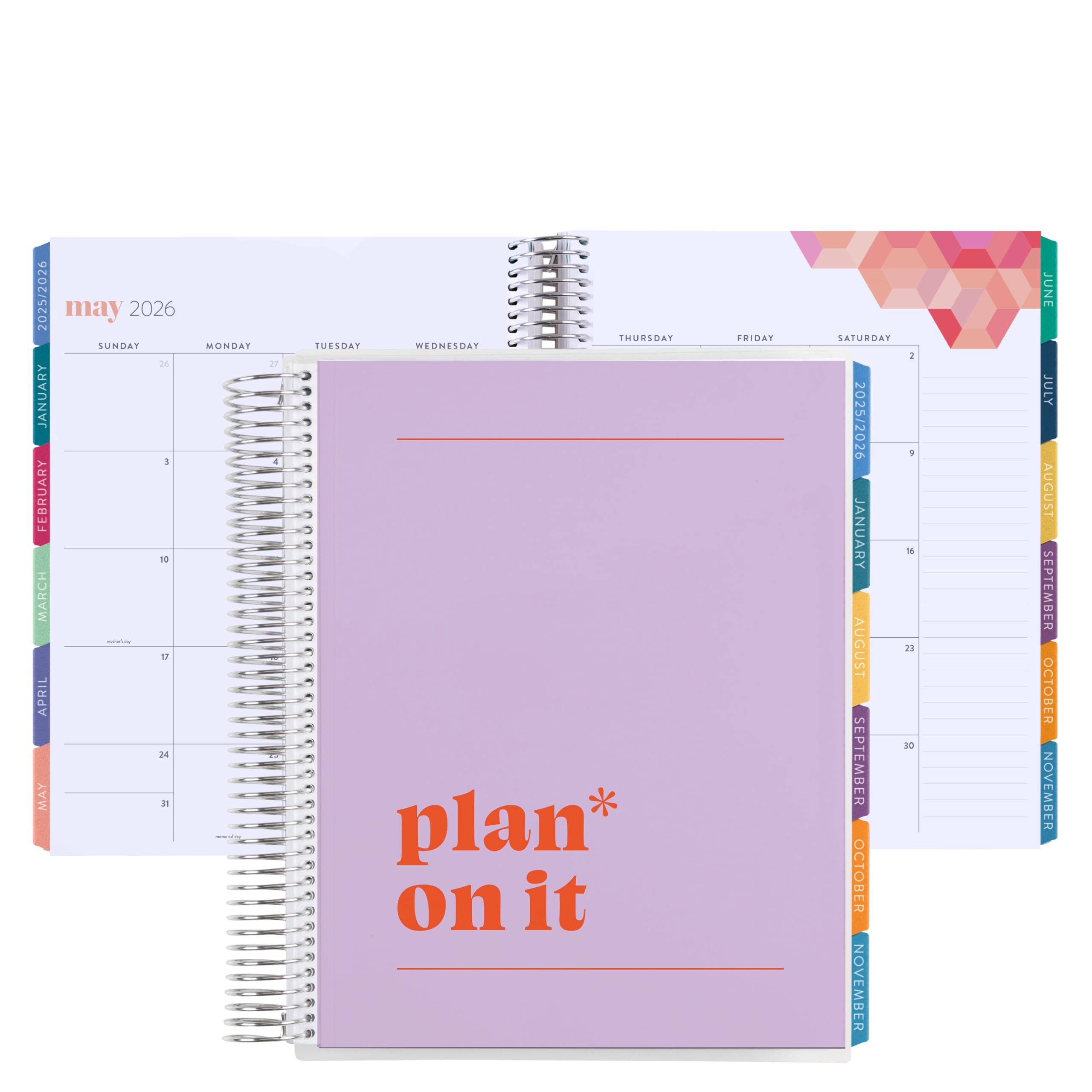 8.5x11 Coiled Monthly Planner (January 2026 - December 2026) - Mantra Plan classic cover, Hexagon theme, platinum coil