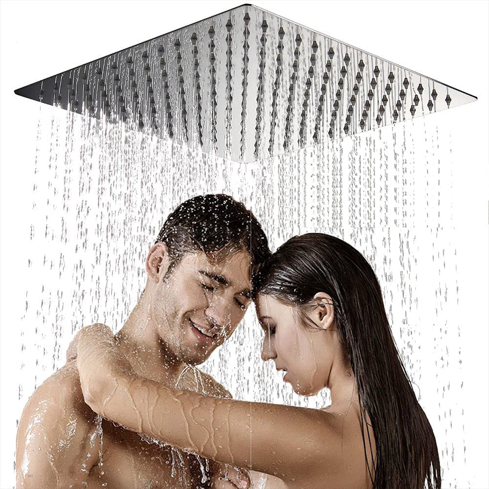 Yosoo Silver Rainfall Shower Head,16Inch Square Ultra Thin Stainless Steel Rain Shower Head Rainfall Bathroom Top Sprayer