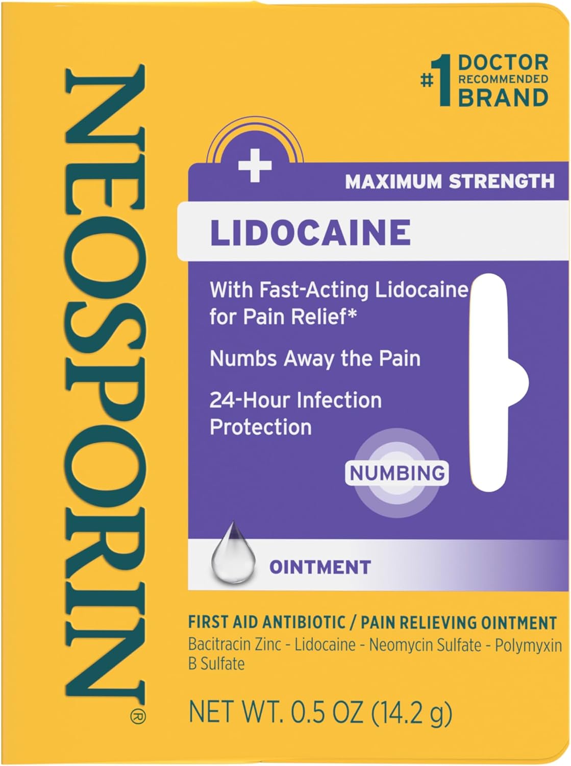 Neosporin + Lidocaine First Aid Antibiotic Ointment, Maximum Strength & Fast-Acting Topical Pain Reliever, 24-Hour Infection Protection That Numbs Away The Pain, Bacitracin Zinc, 0.5 oz Neosporin + Lidocaine First Aid Antibiotic Ointment, Maximum Strength & Fast-Acting Topical Pain Reliever, 24-Hour Infection Protection That Numbs Away The Pain, Bacitracin Zinc, 0.5 oz