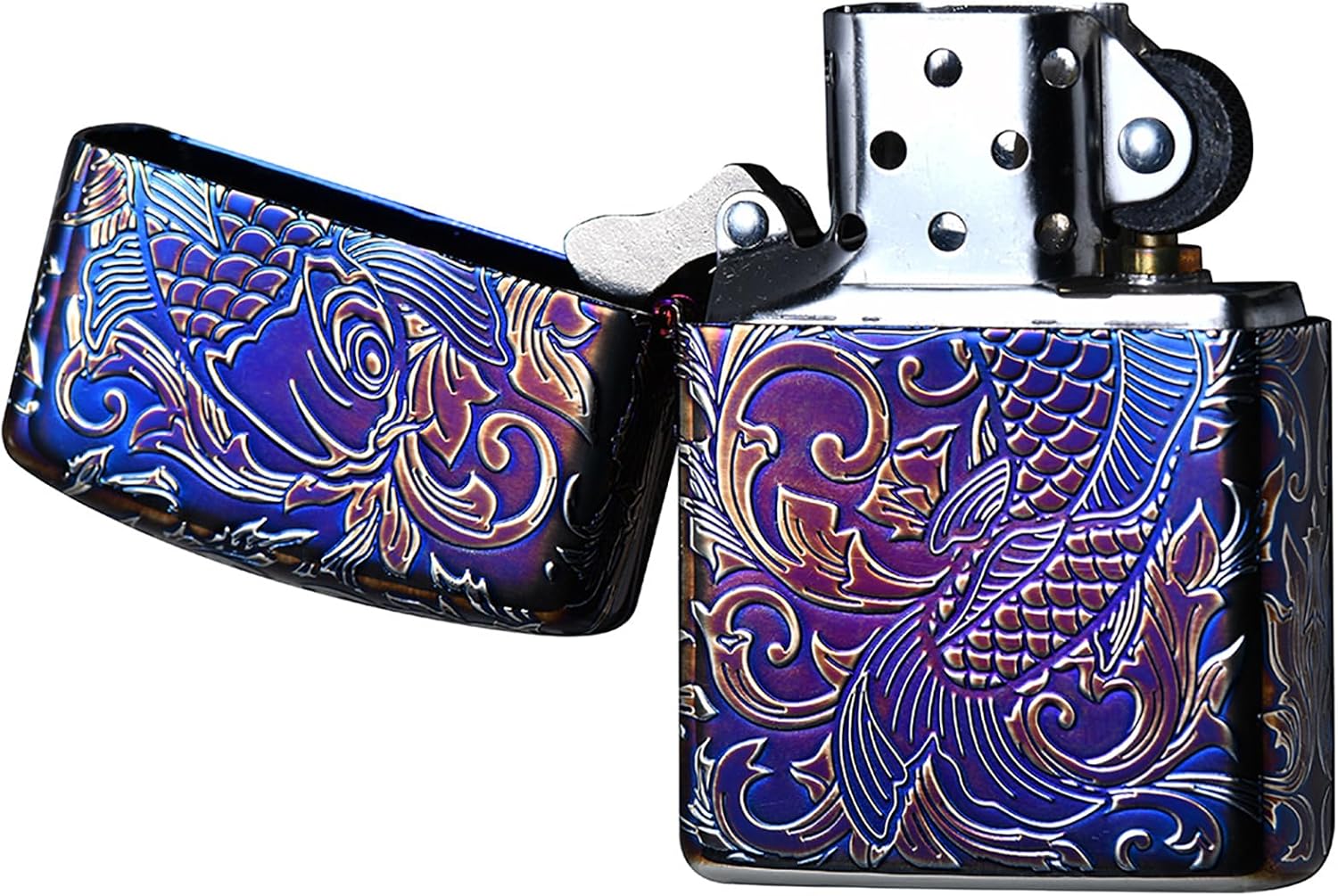 Zippo 162AS-CARP5 Lighter, Armor, Carp, Windproof, Brass, 5 Sides Finished, Japanese Pattern, Includes Special Stickers, Aurora Silver