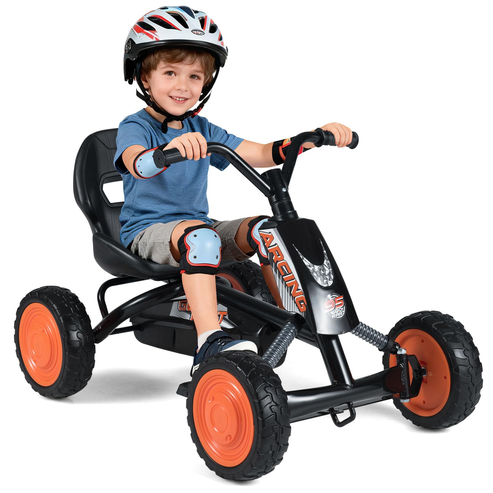 DREAMADE Kinder Go Kart, Gokart mit einstellbarem Sitz & Rückenlehne, Tretfahrzeug mit Vorwärts- & Rückwärtsfunktion & Pedal, Outdoor Tretauto mit Reifen für Kinder ab 3 Jahren (Schwarz)
