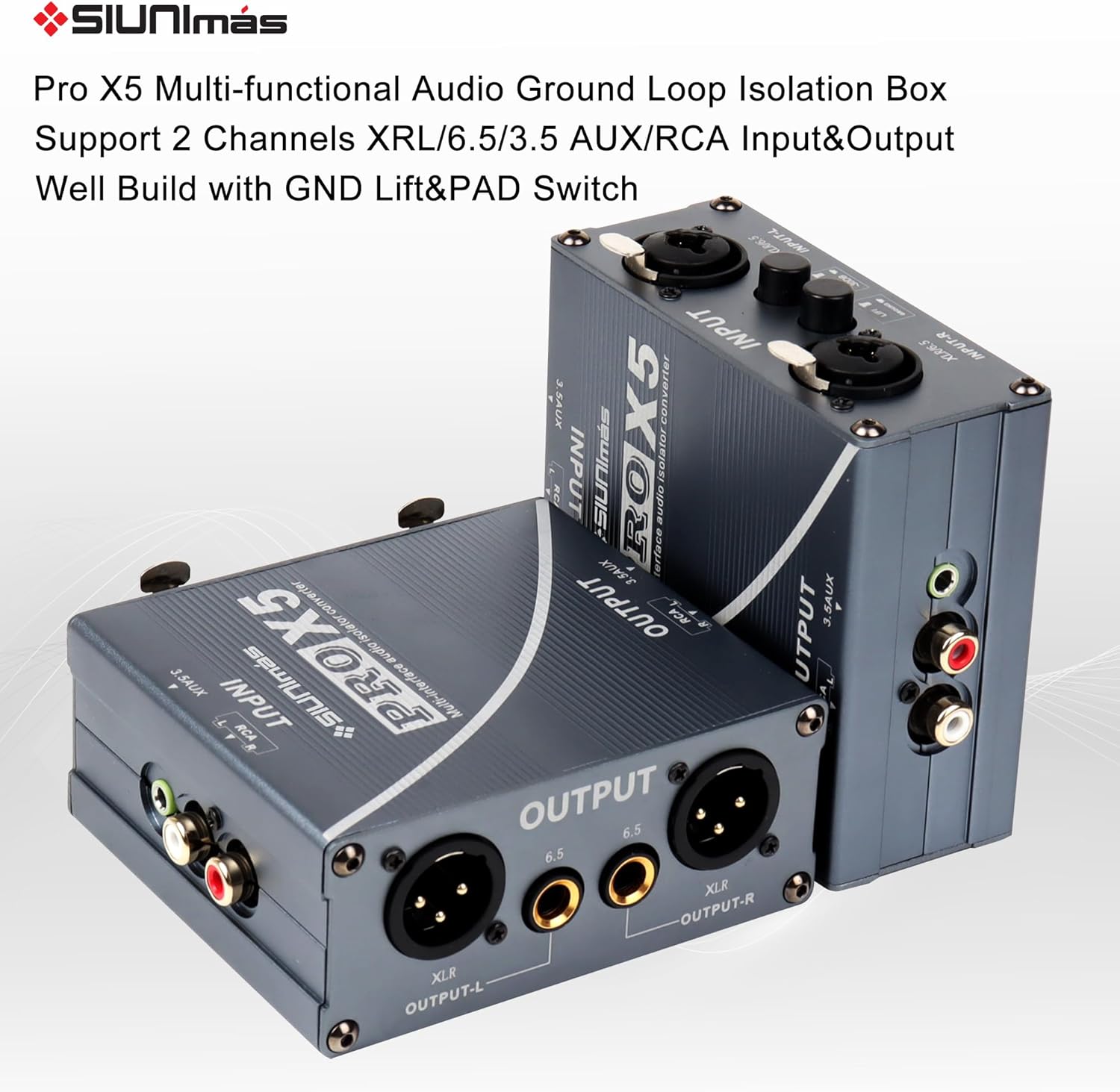 Pro X5 Multi-Purpose 3Pin XLR/RCA/AUX/TS/TRS Ground Loop Noise Isolation Direct Box Audio Buzzing&Hum Eliminator for Home and Office Theater Audio Playing System (SIM-XLR/TRS/RCA/AUX-X5)